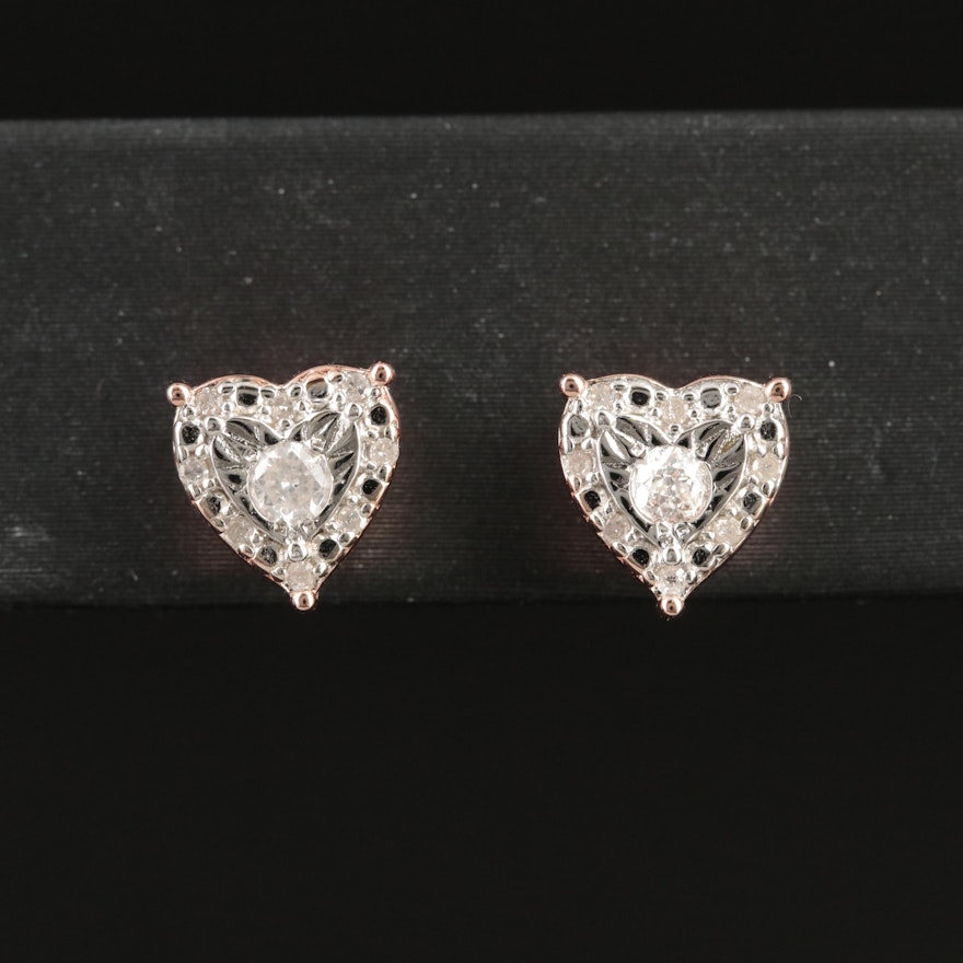 Sterling Diamond Heart Stud Earrings