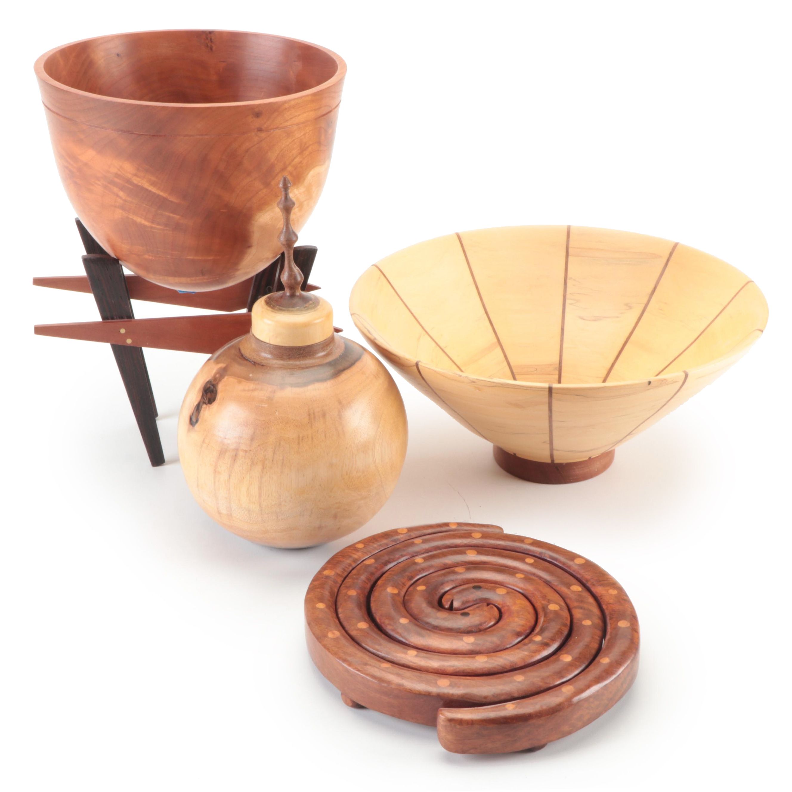Russell Haidet With Other Walnut, Cherry Boxelder Turned Bowls and Trivet