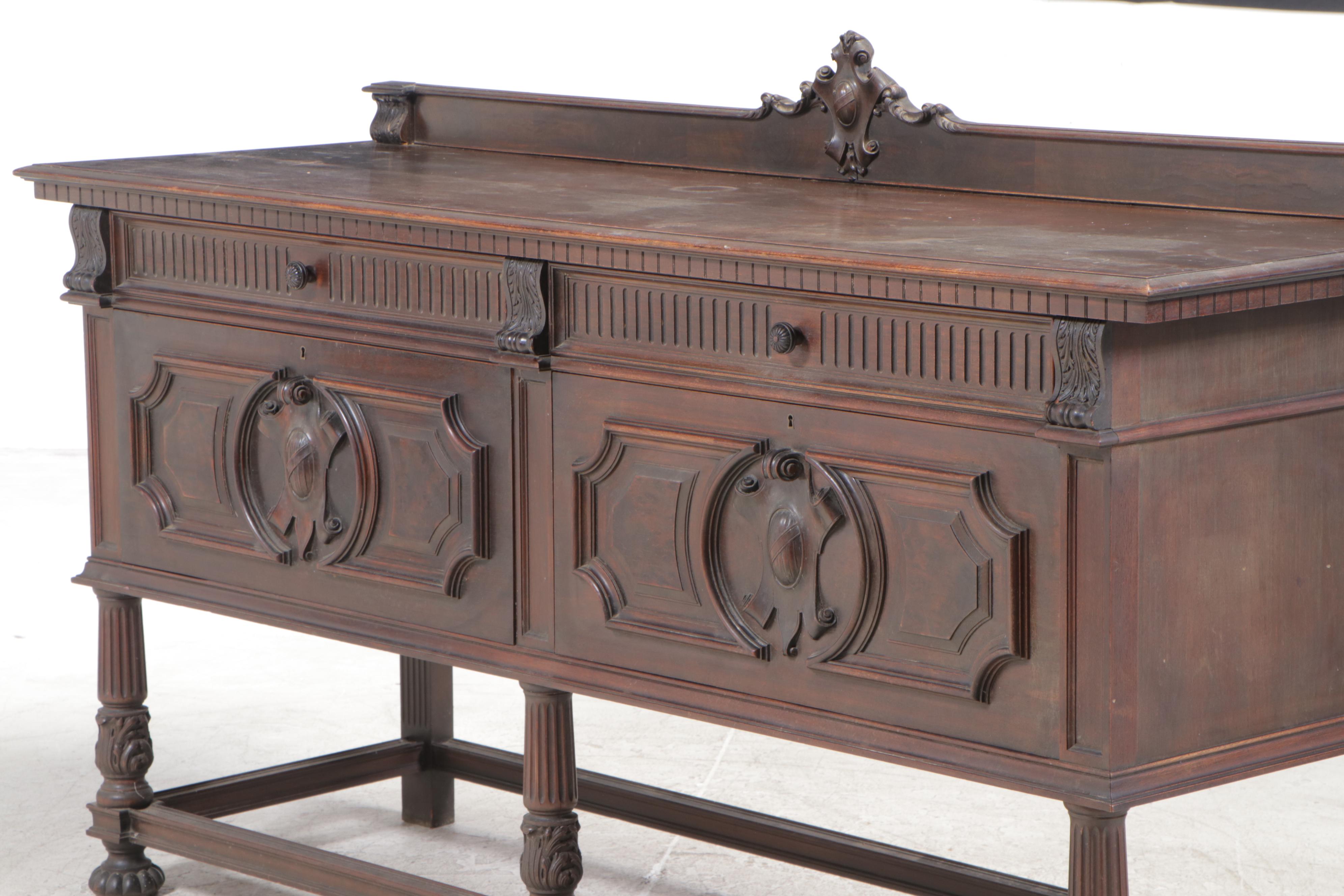 Henshaw's Furniture Renaissance Revival Walnut and Burl Walnut Sideboard