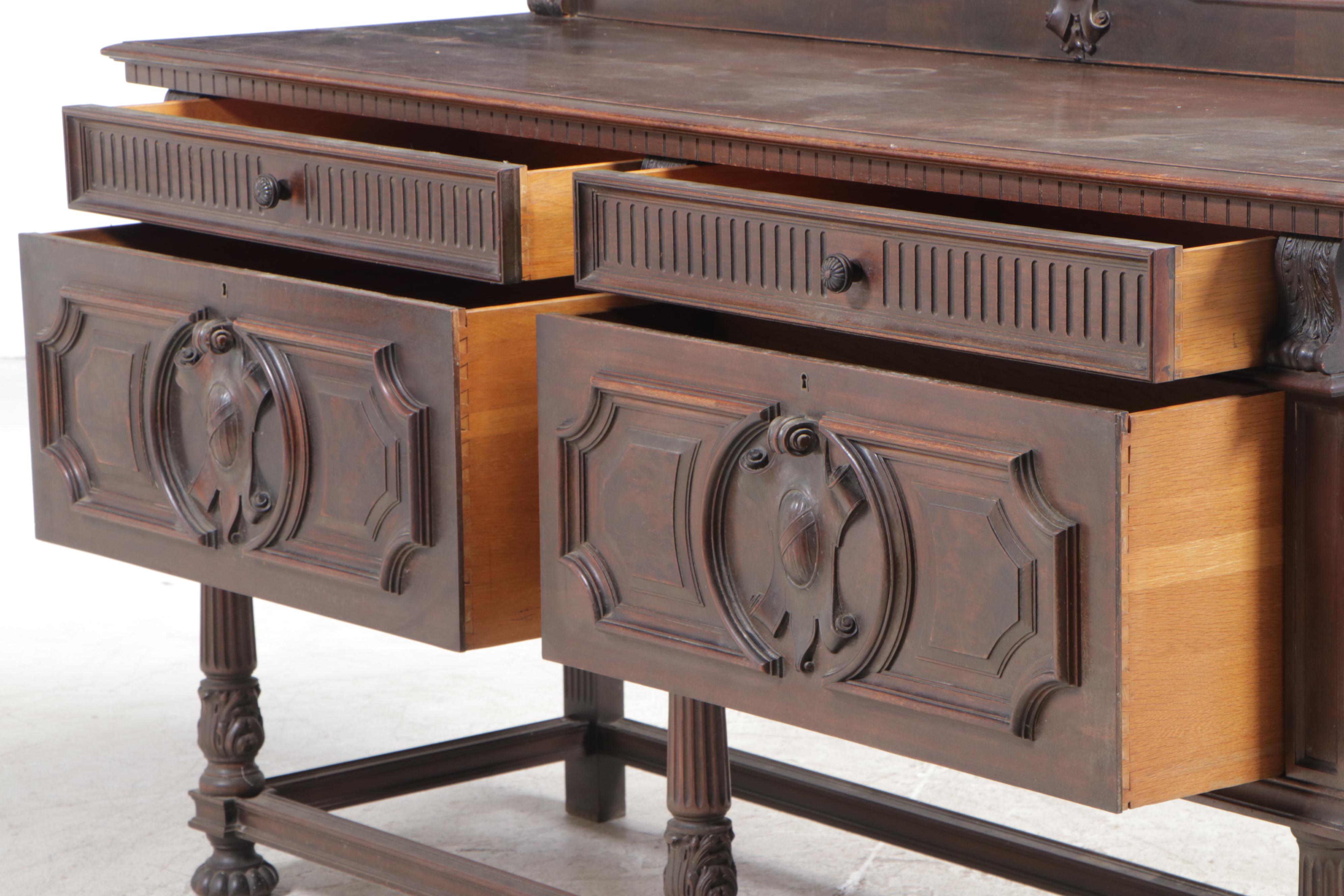 Henshaw's Furniture Renaissance Revival Walnut and Burl Walnut Sideboard