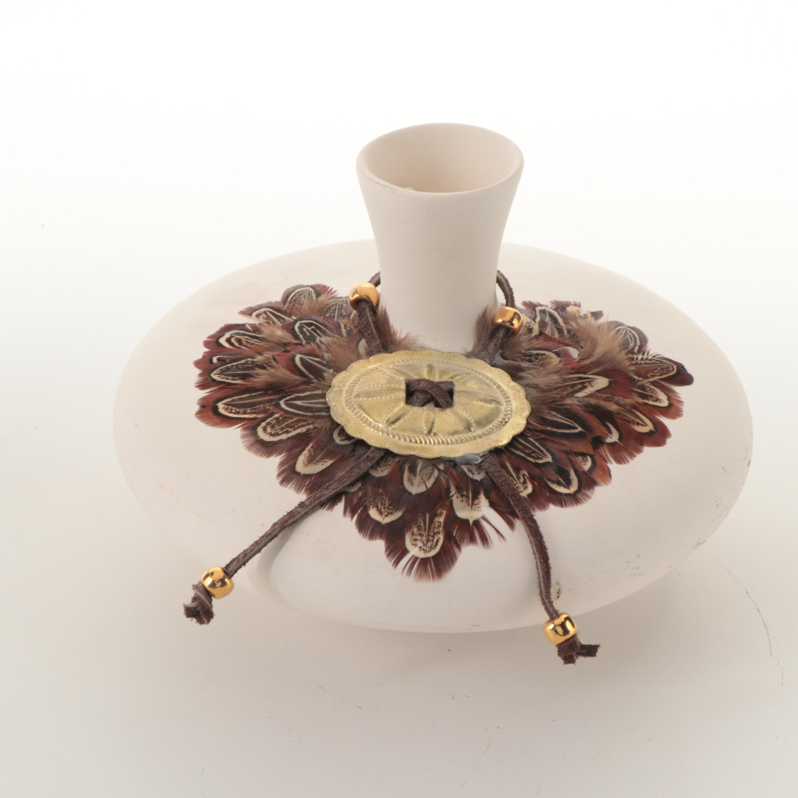 Etched Wood and Turquoise Vessel, Pottery Vase, Rosewood, Other Bison Figures