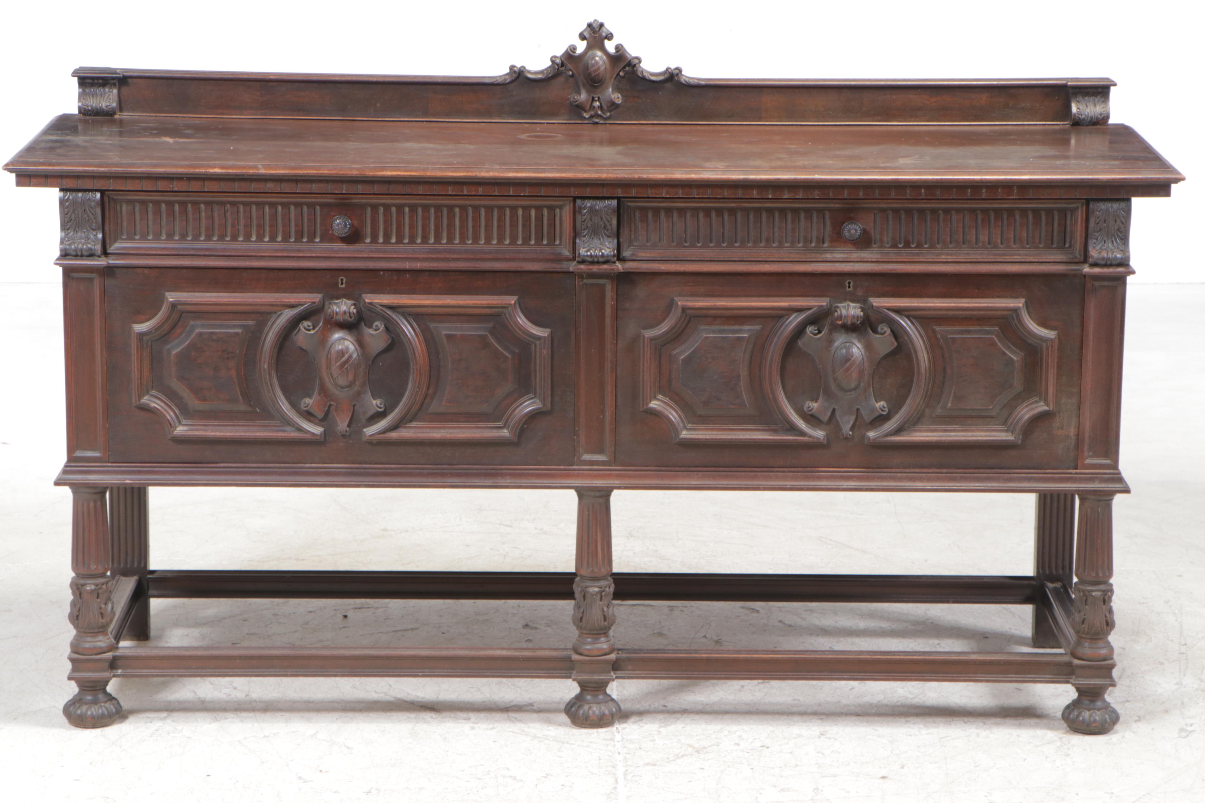 Henshaw's Furniture Renaissance Revival Walnut and Burl Walnut Sideboard