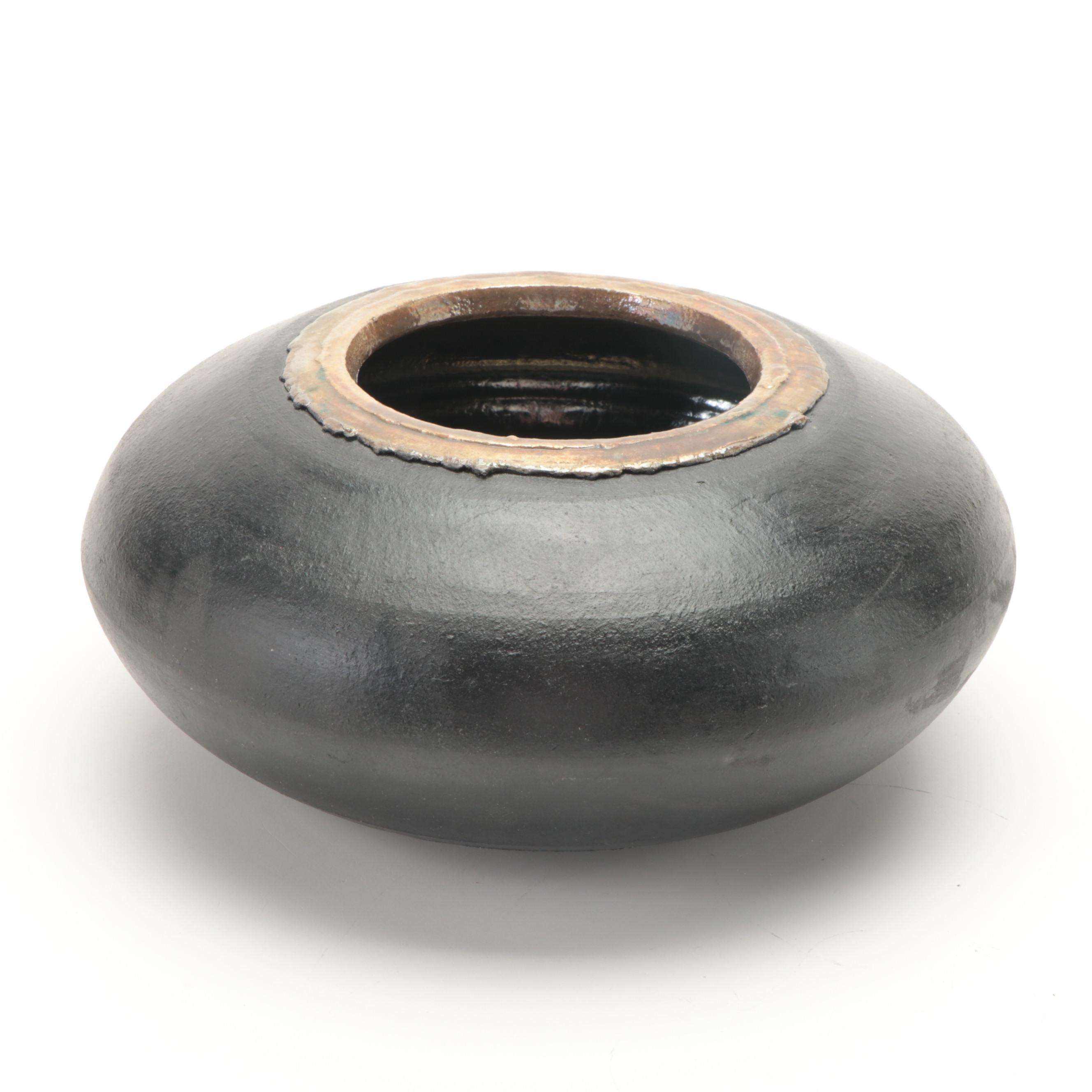 Signed Debbie Lewis Raku Pottery Vase with Other Decorative Bowl and Vase