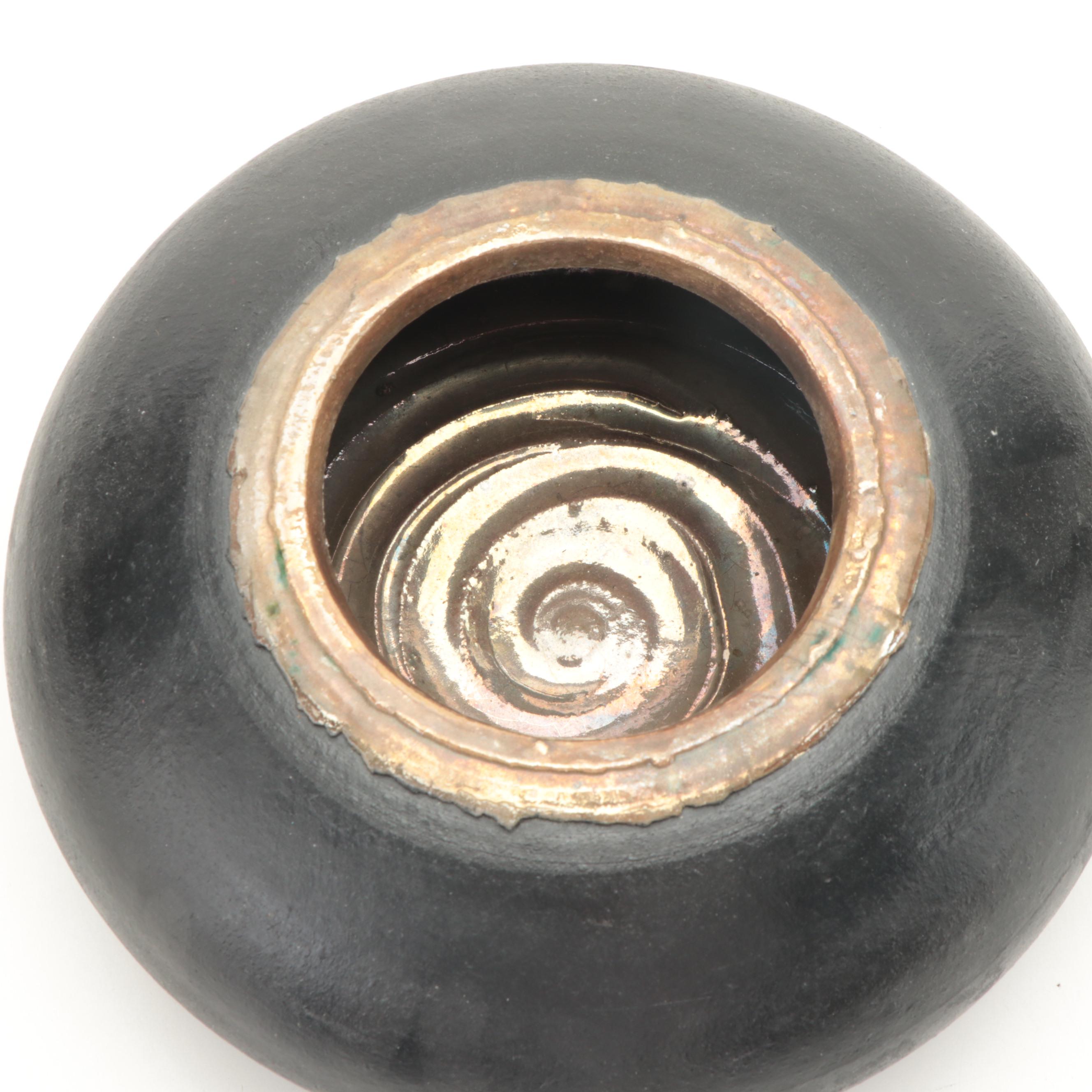 Signed Debbie Lewis Raku Pottery Vase with Other Decorative Bowl and Vase