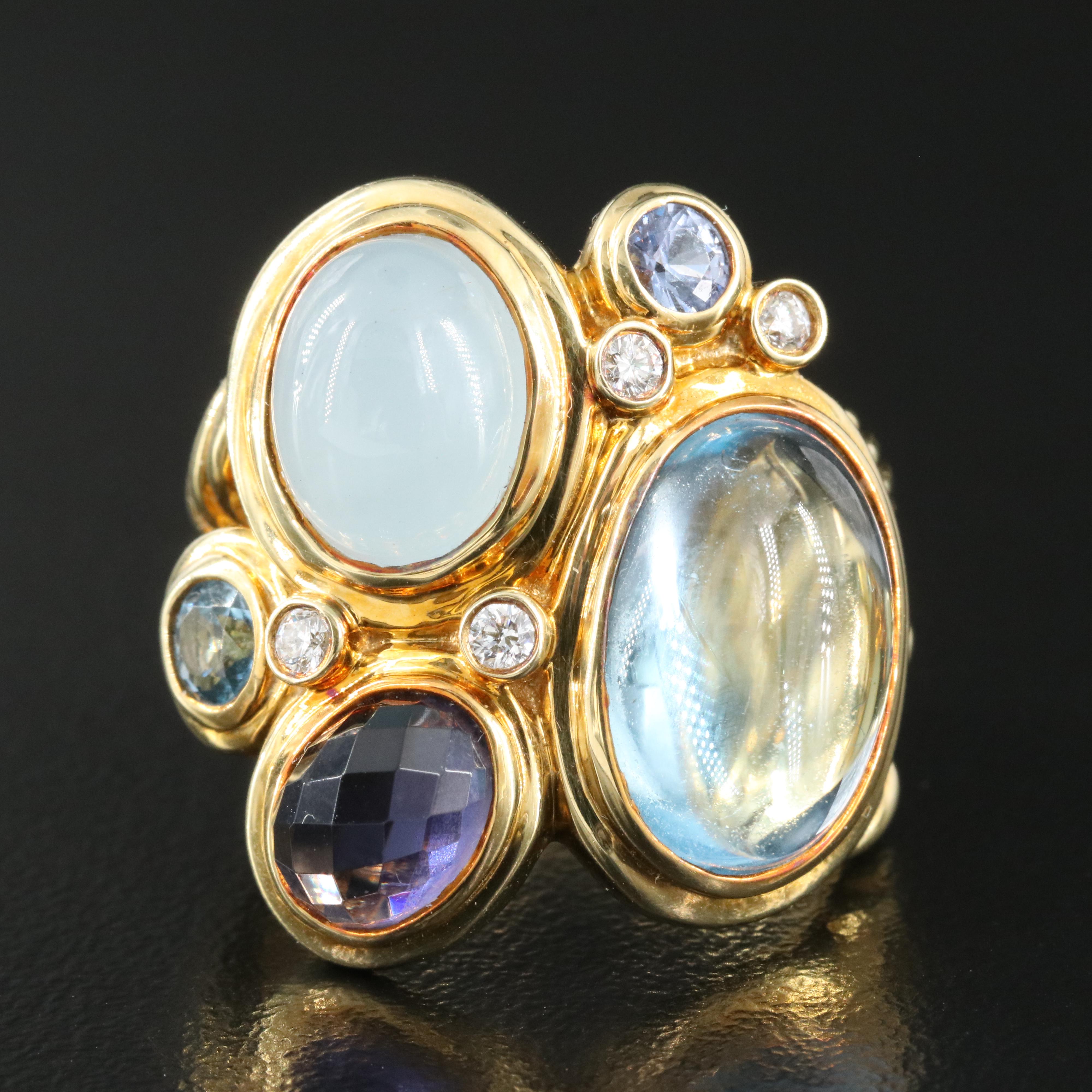 David Yurman "Mosaic" 18K Ring with Topaz, Diamond and Sapphire
