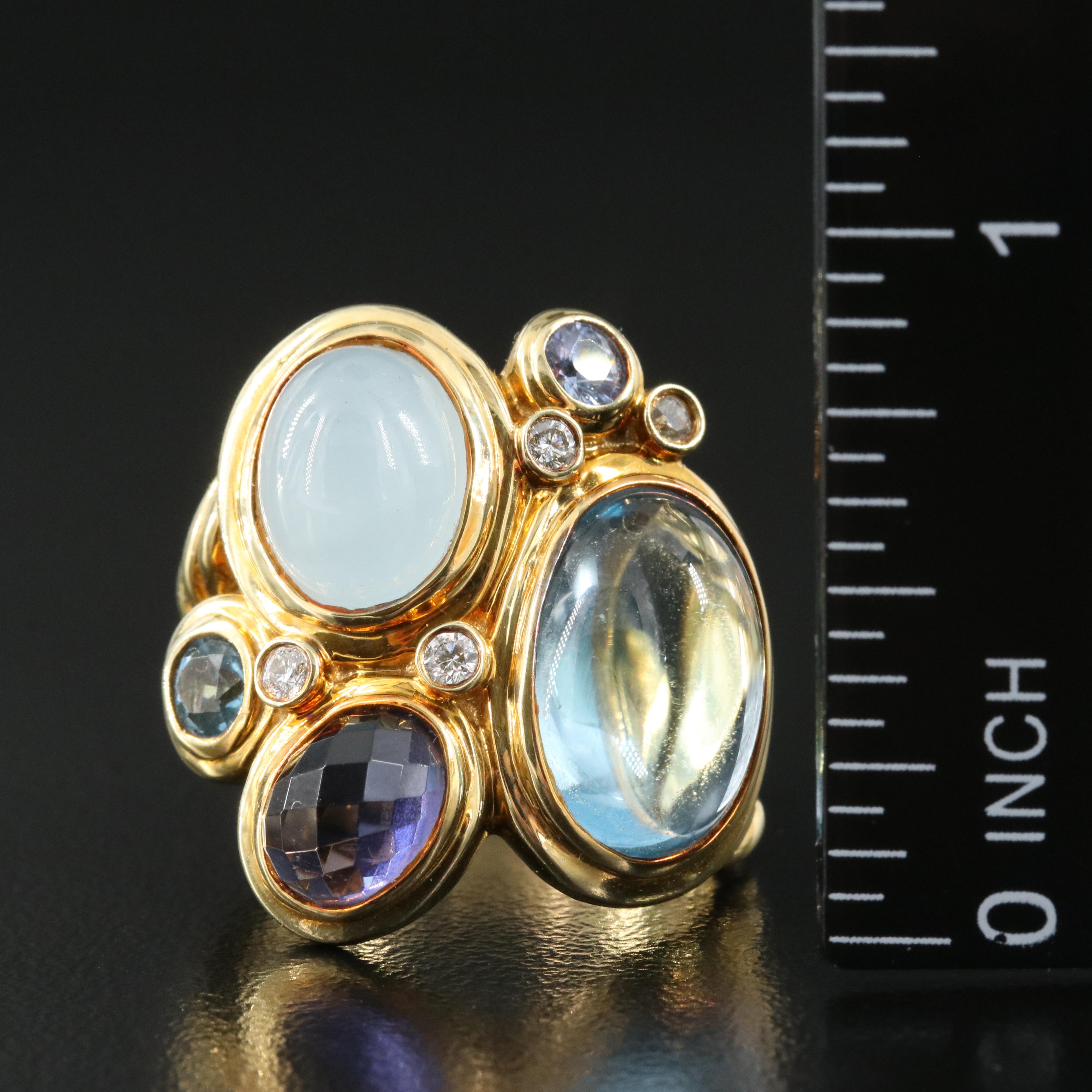 David Yurman "Mosaic" 18K Ring with Topaz, Diamond and Sapphire
