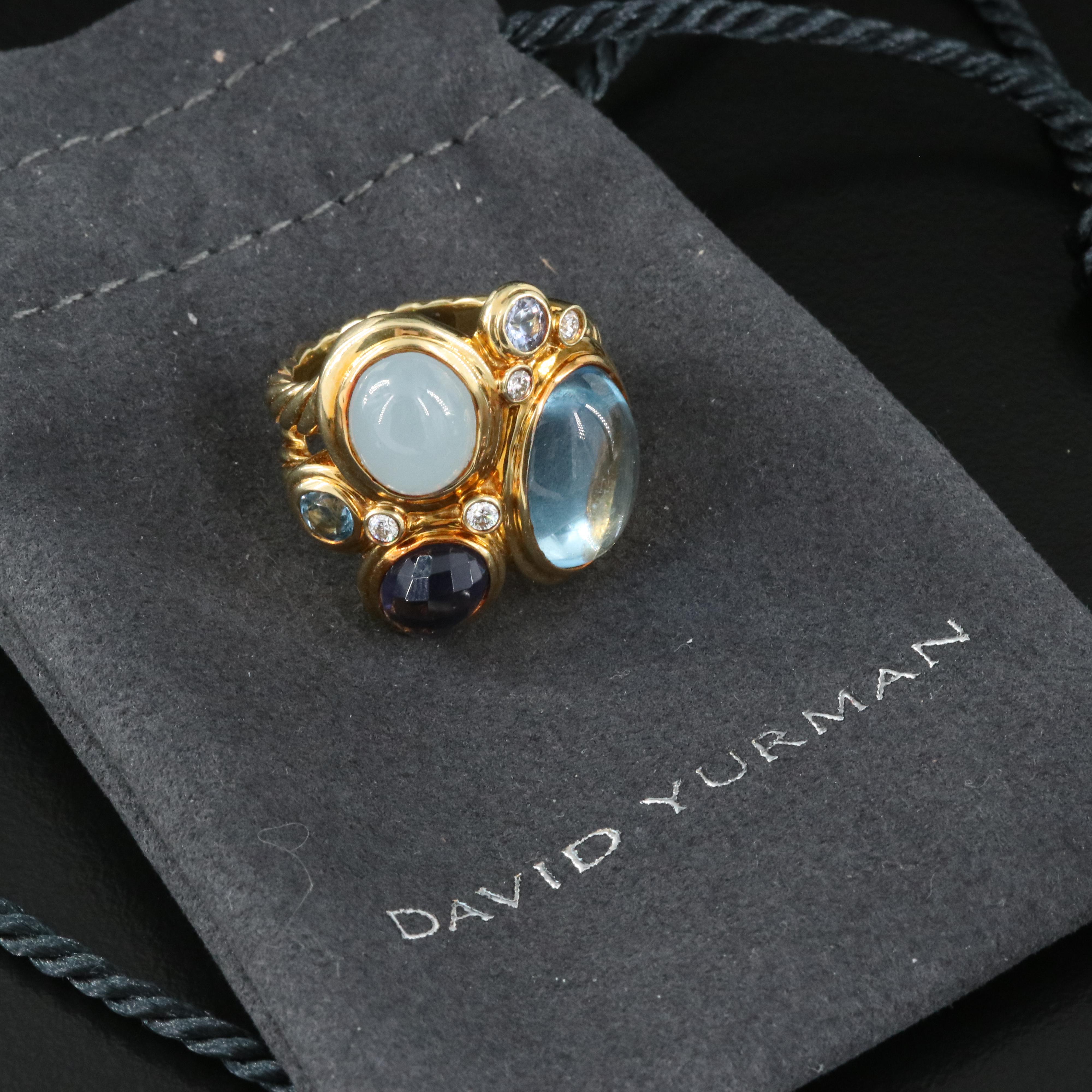 David Yurman "Mosaic" 18K Ring with Topaz, Diamond and Sapphire