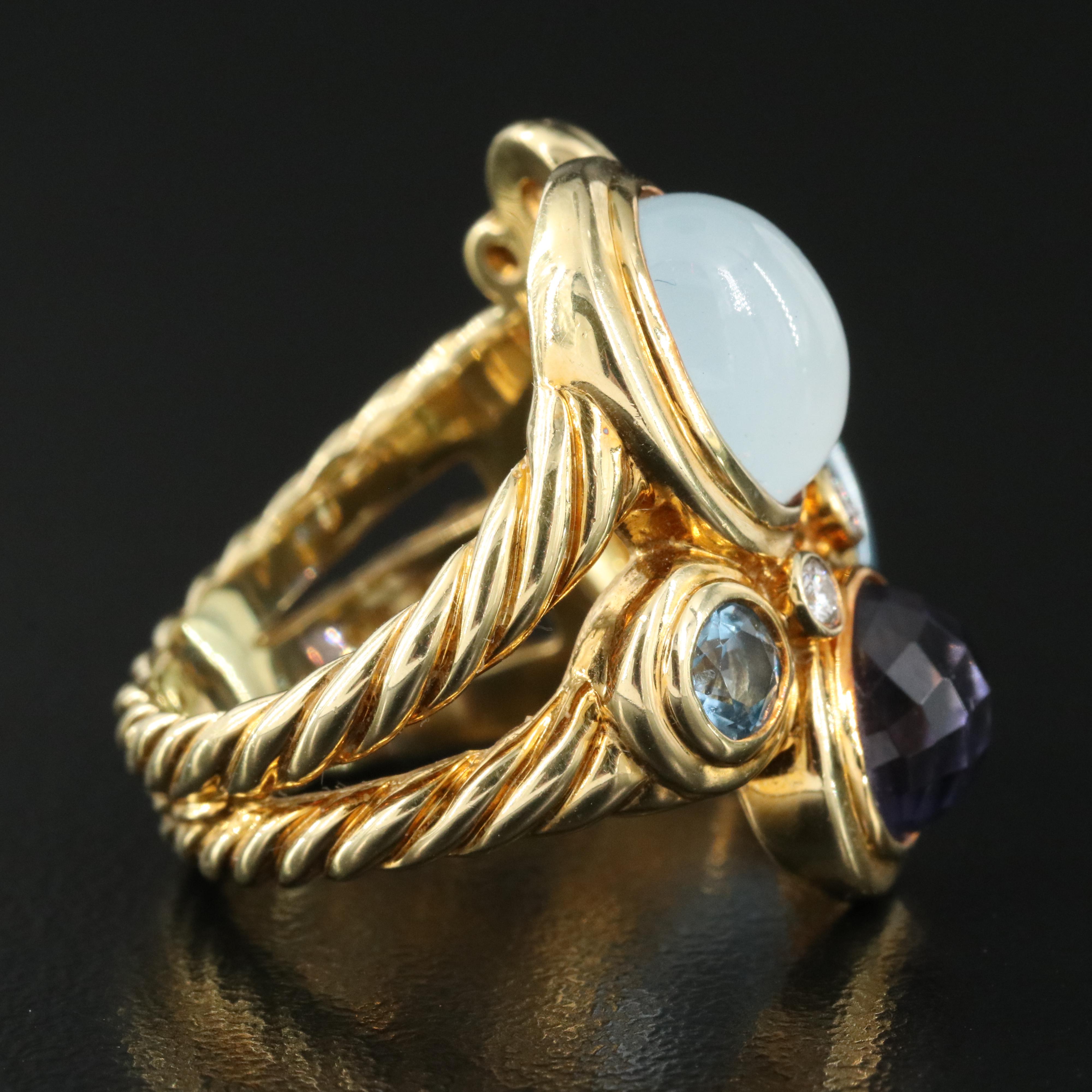 David Yurman "Mosaic" 18K Ring with Topaz, Diamond and Sapphire