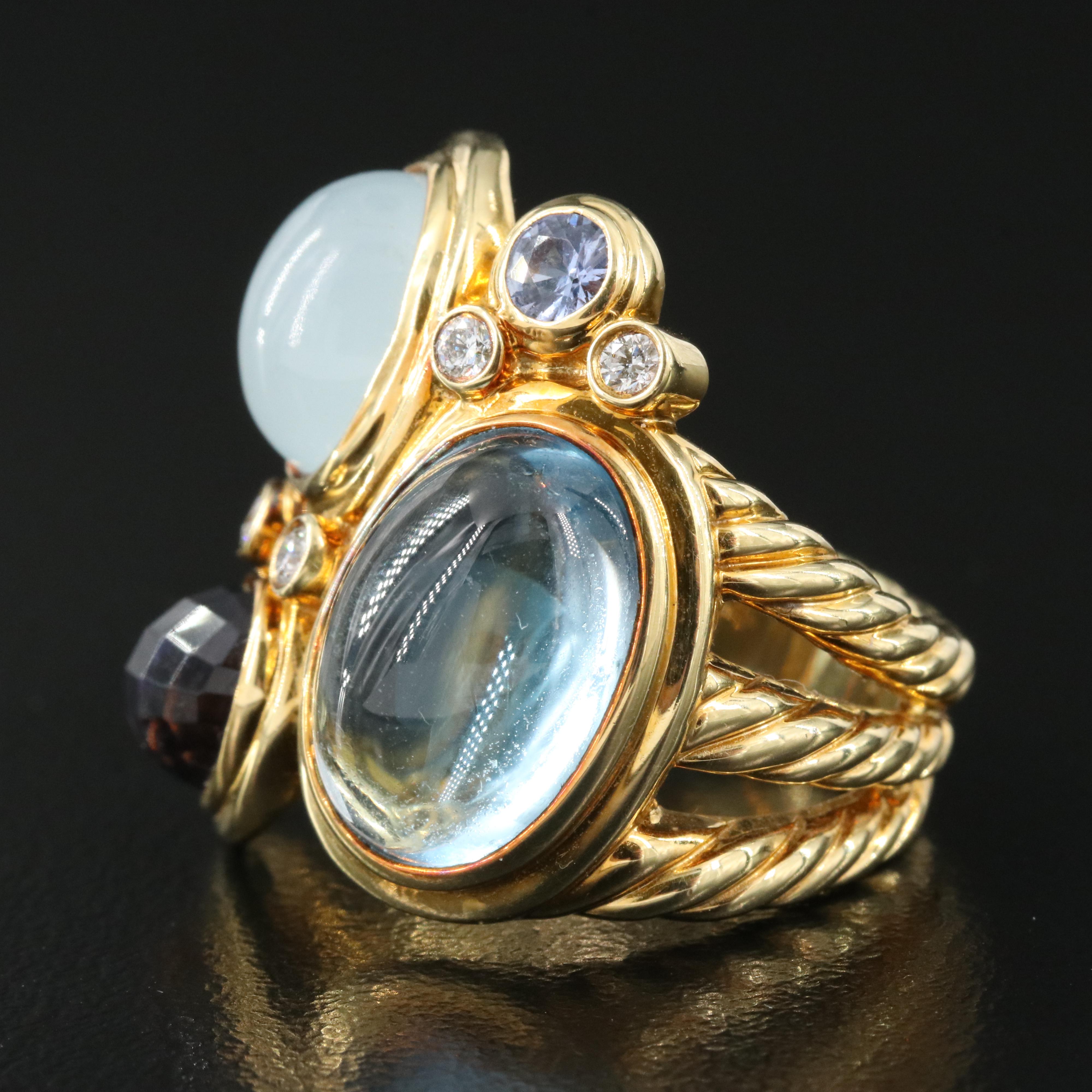 David Yurman "Mosaic" 18K Ring with Topaz, Diamond and Sapphire