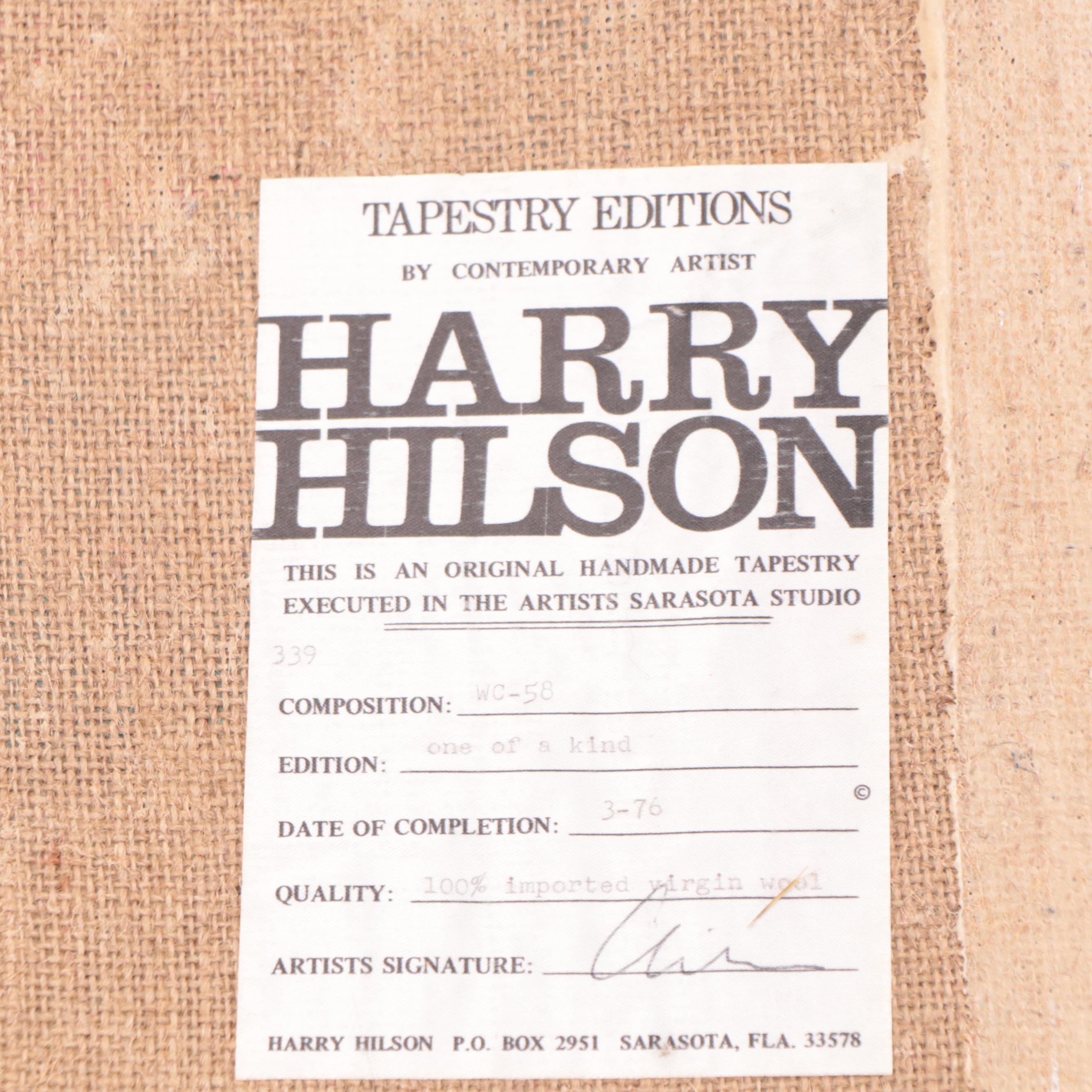 Harry Hilson Abstract Hooked Wool Wall Hanging, 1976