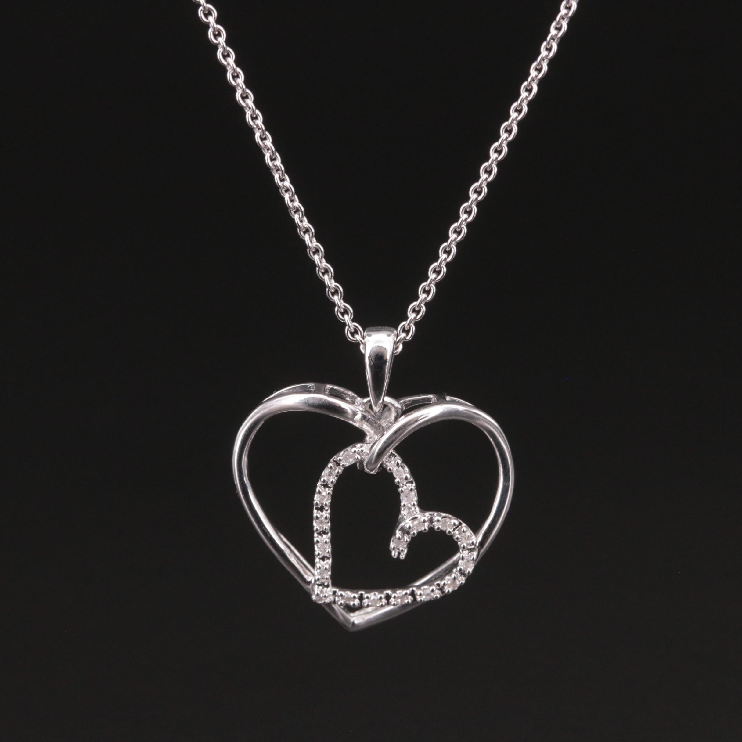 Sterling and Diamond Double Heart Pendant Necklace