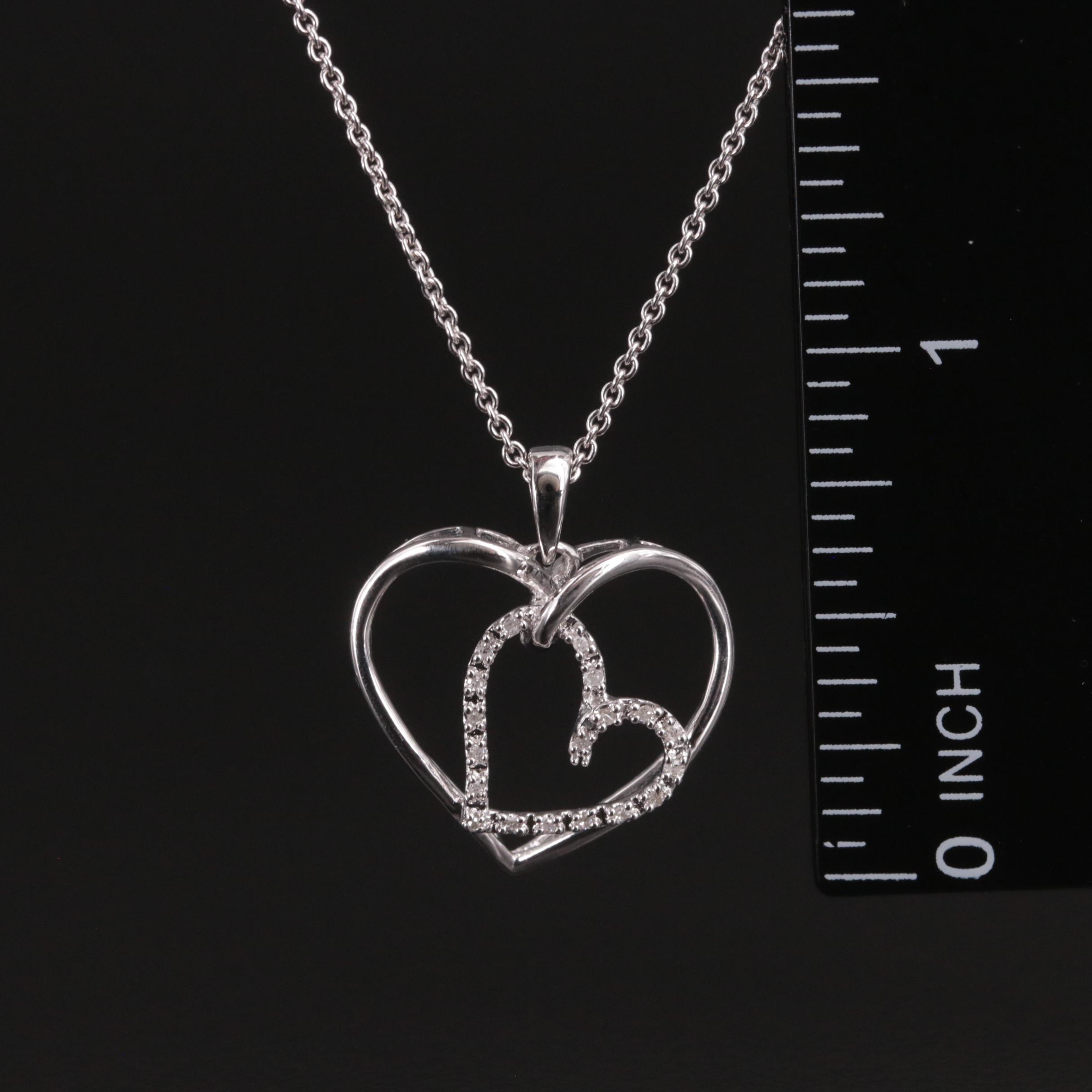 Sterling and Diamond Double Heart Pendant Necklace
