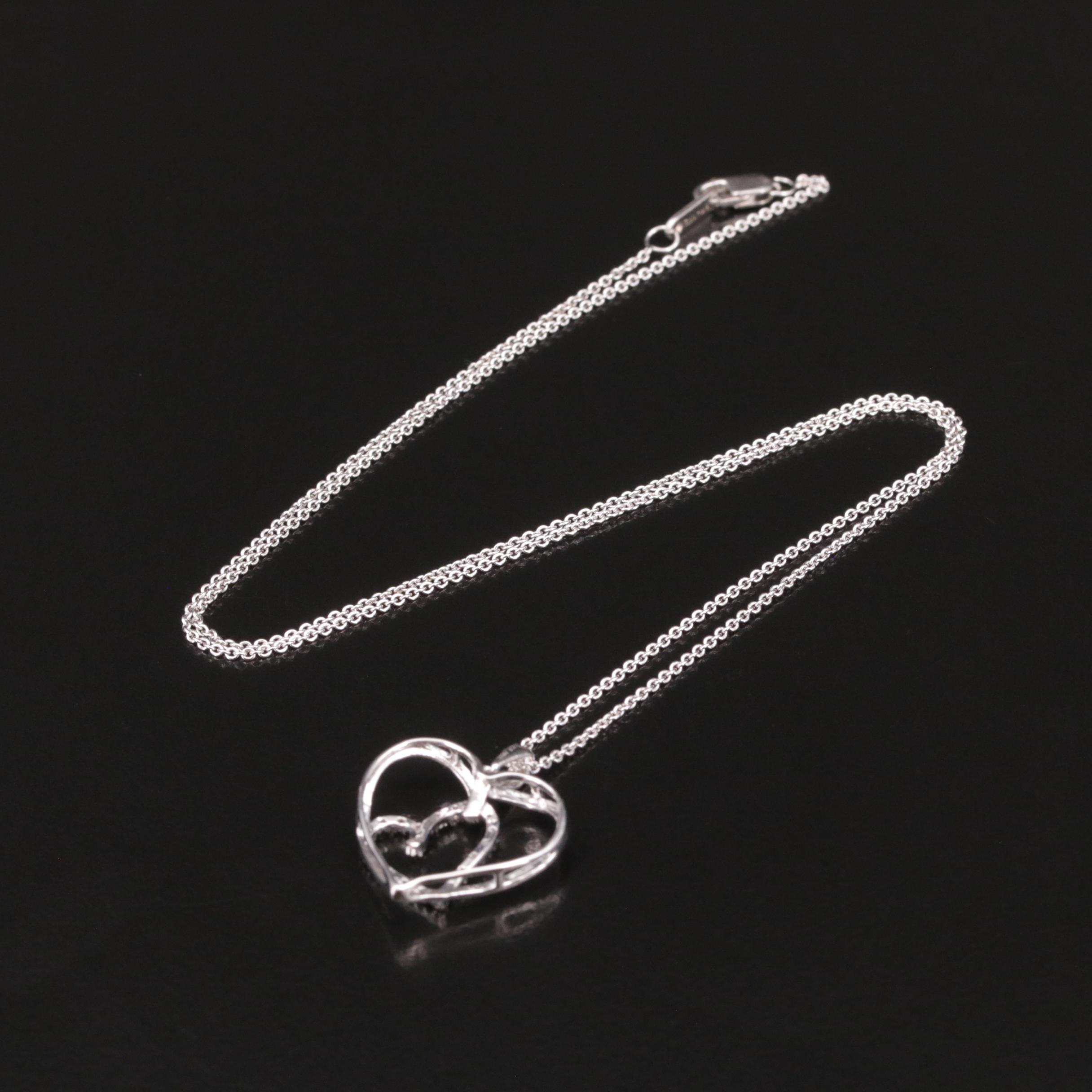 Sterling and Diamond Double Heart Pendant Necklace