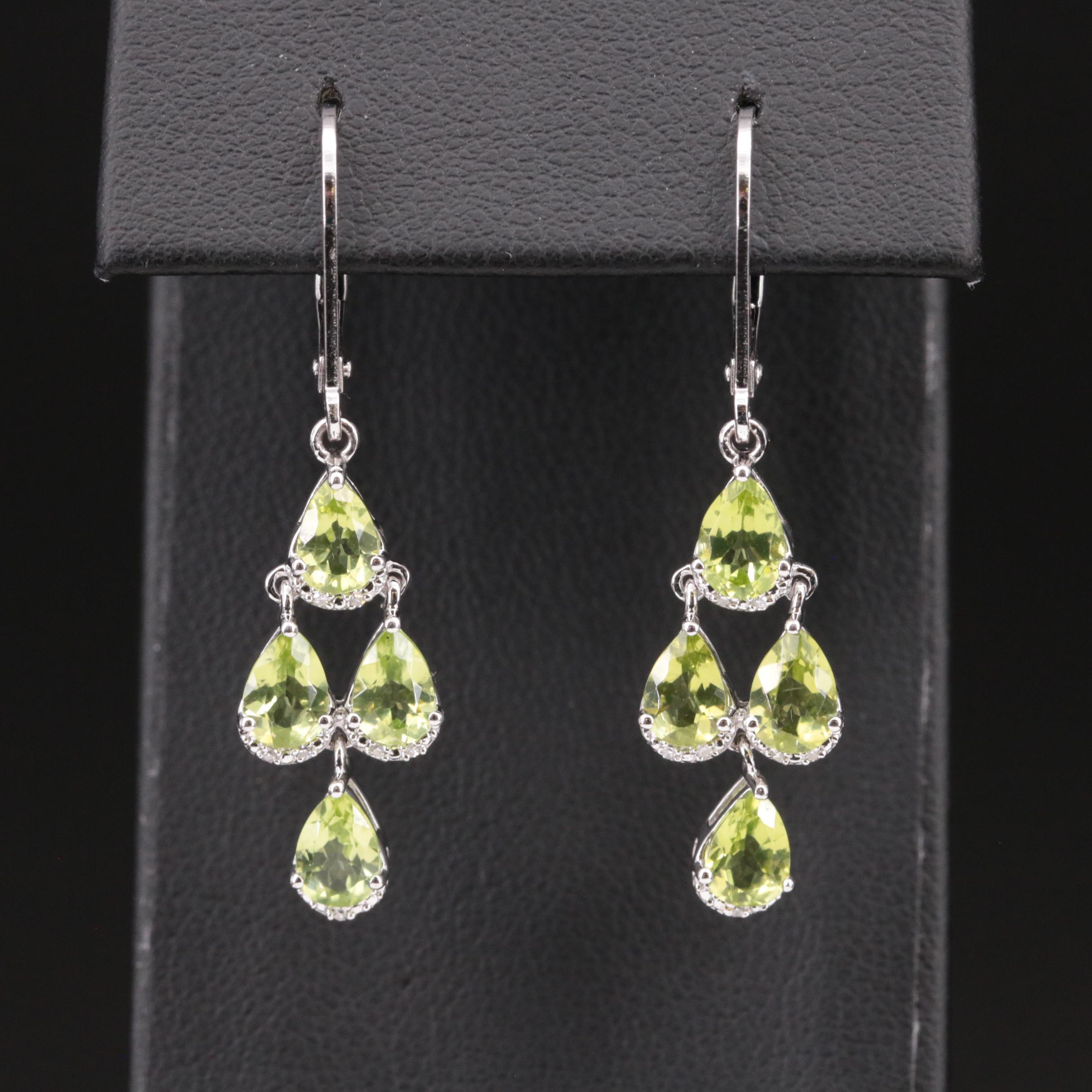Sterling Peridot and Diamond Earrings