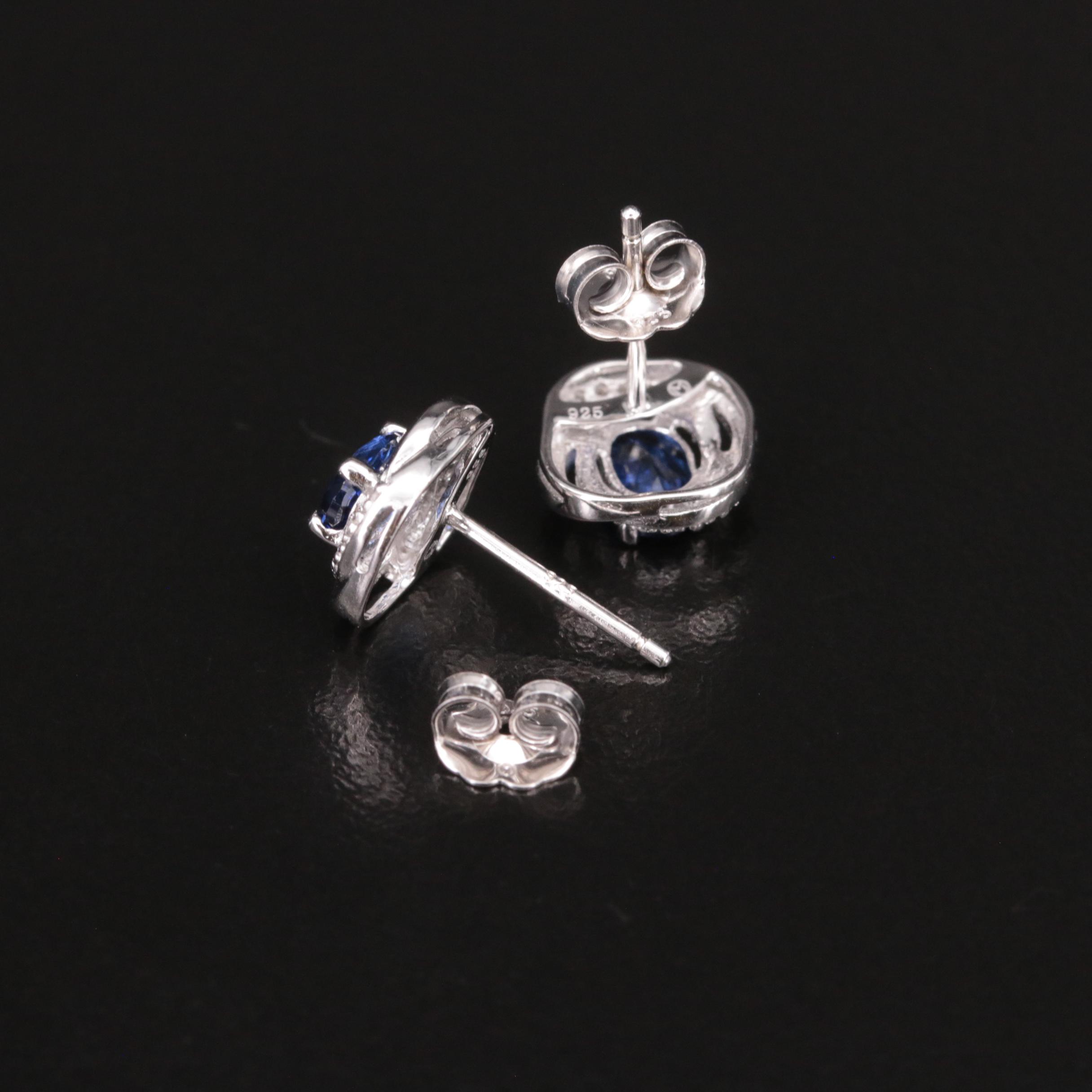 Sterling Sapphire and Diamond Stud Earrings