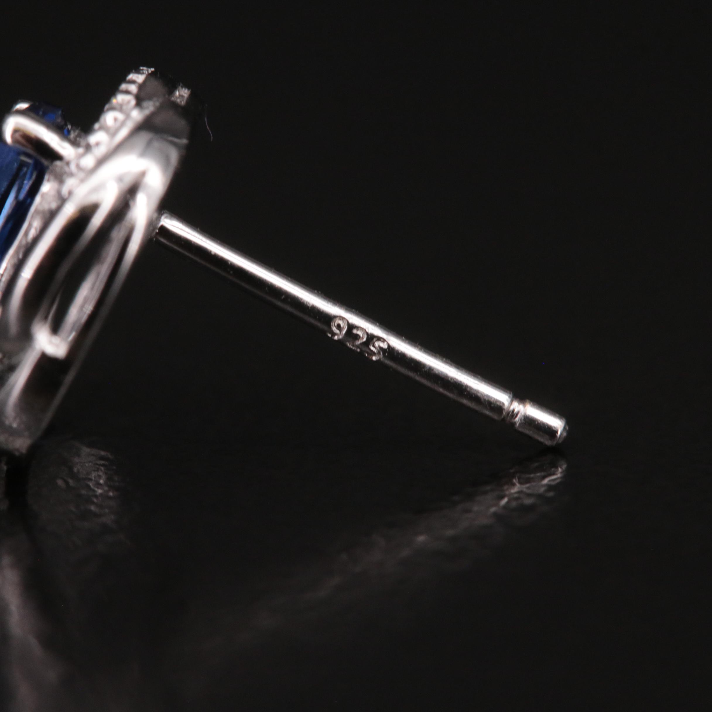 Sterling Sapphire and Diamond Stud Earrings