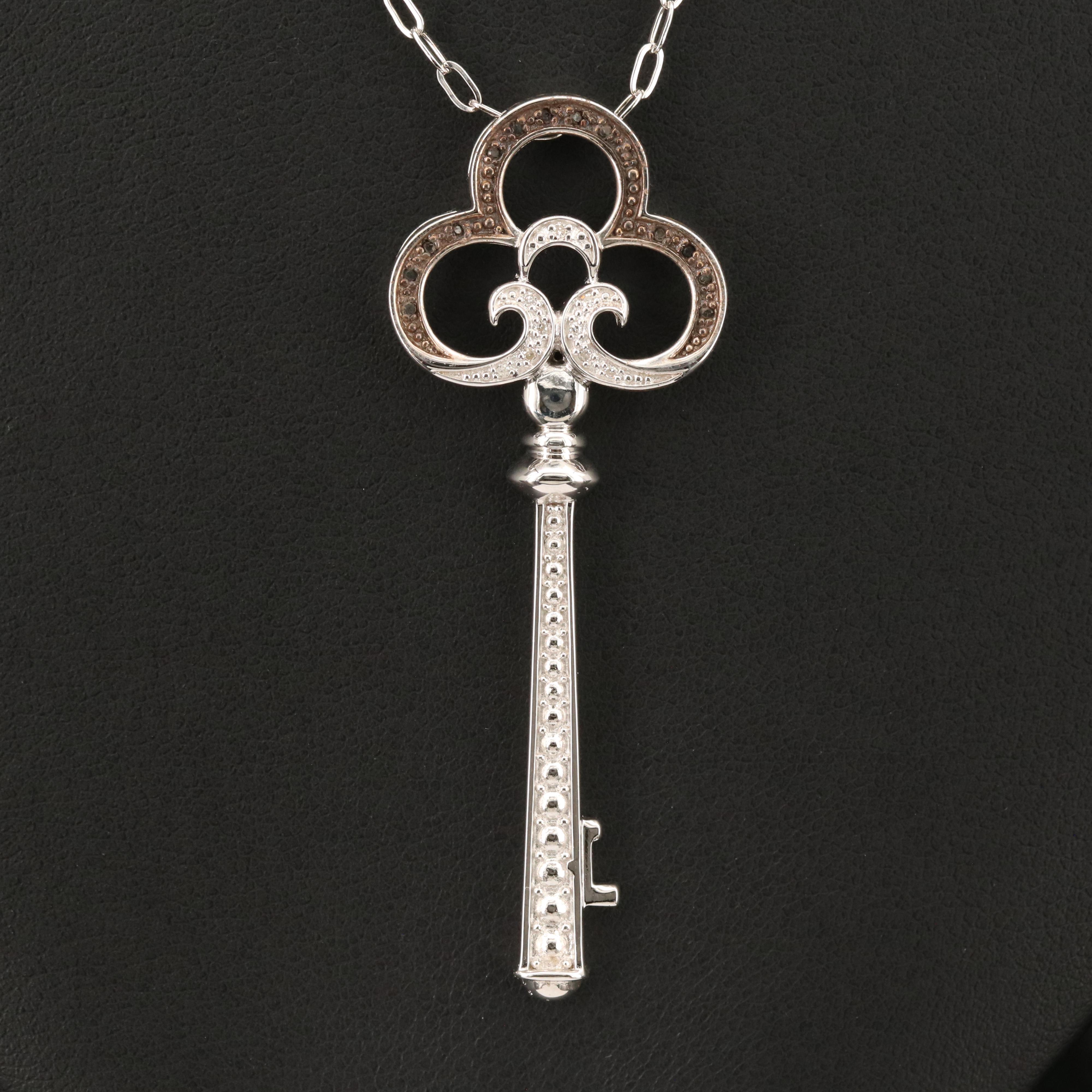 Sterling Diamond Key Pendant Necklace