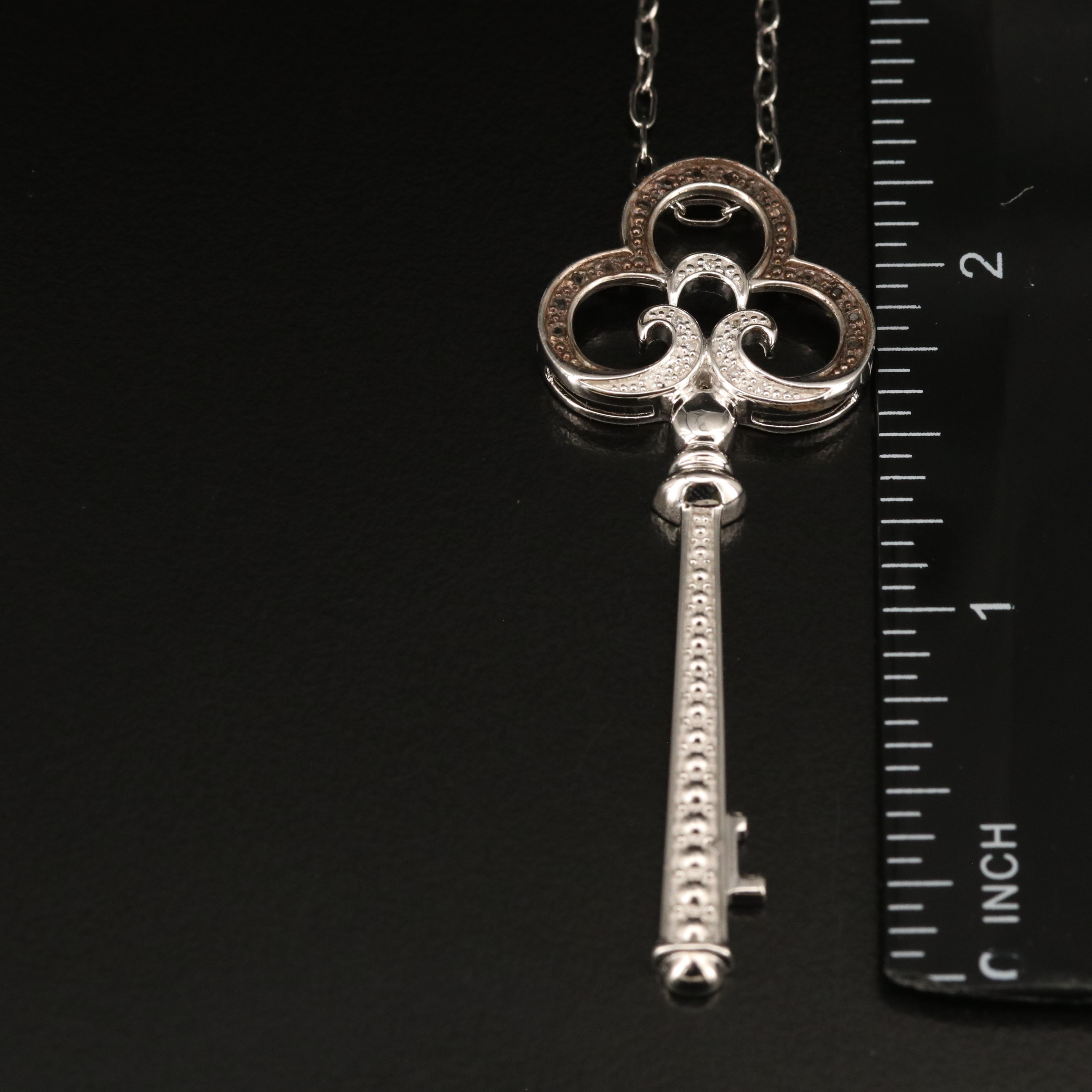 Sterling Diamond Key Pendant Necklace
