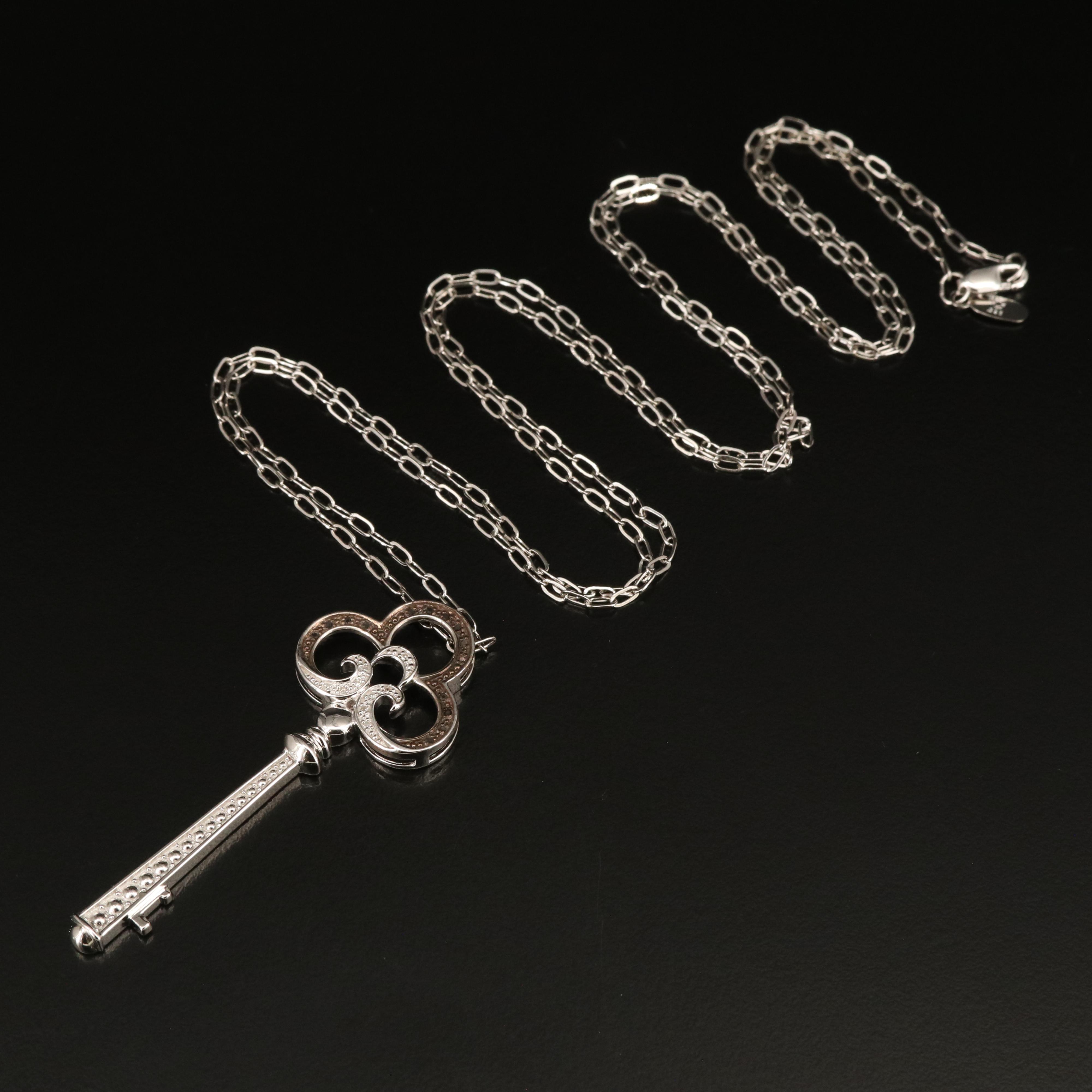 Sterling Diamond Key Pendant Necklace