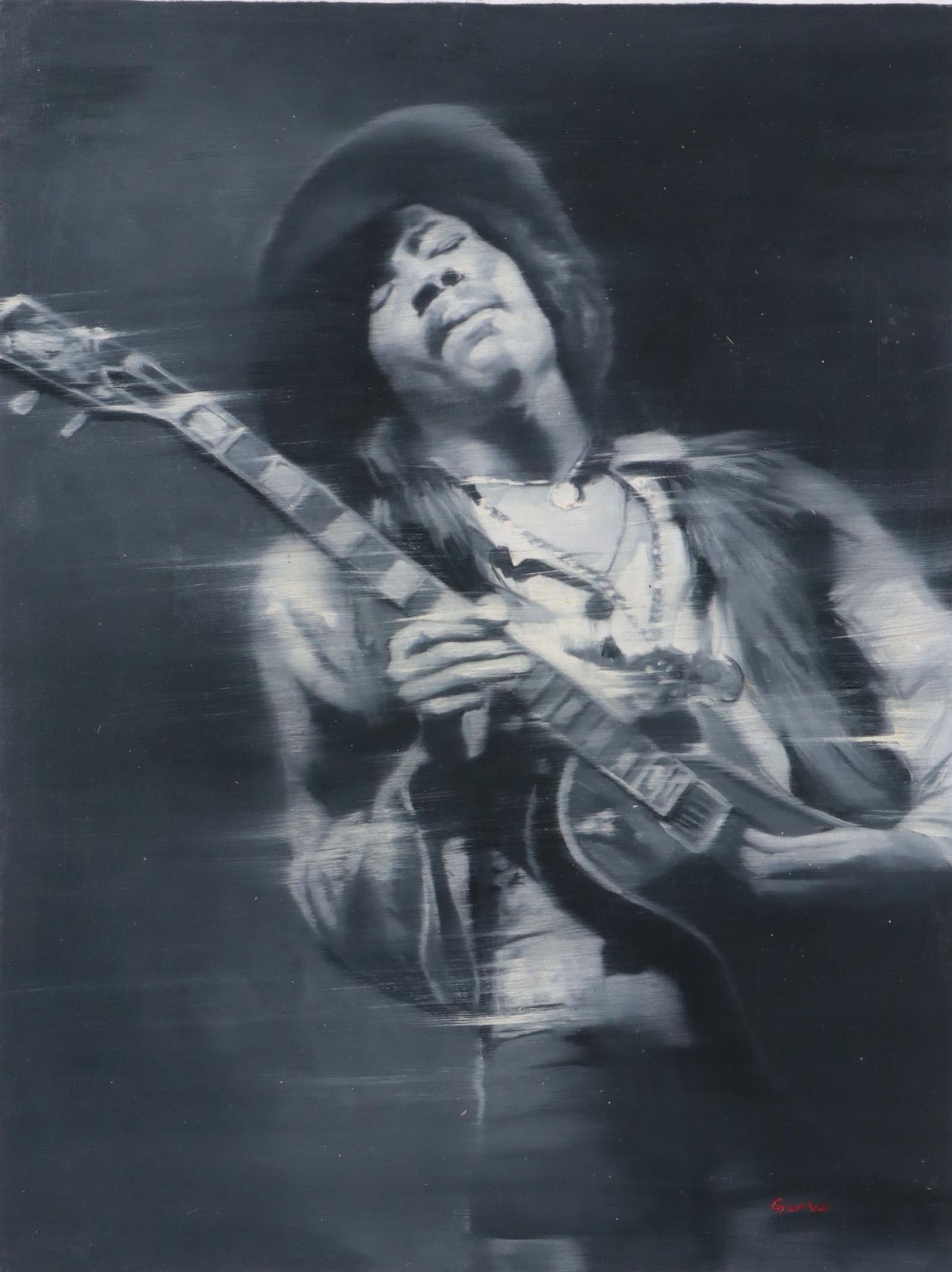 Guavo Oil Painting of Jimi Hendrix, 21st Century