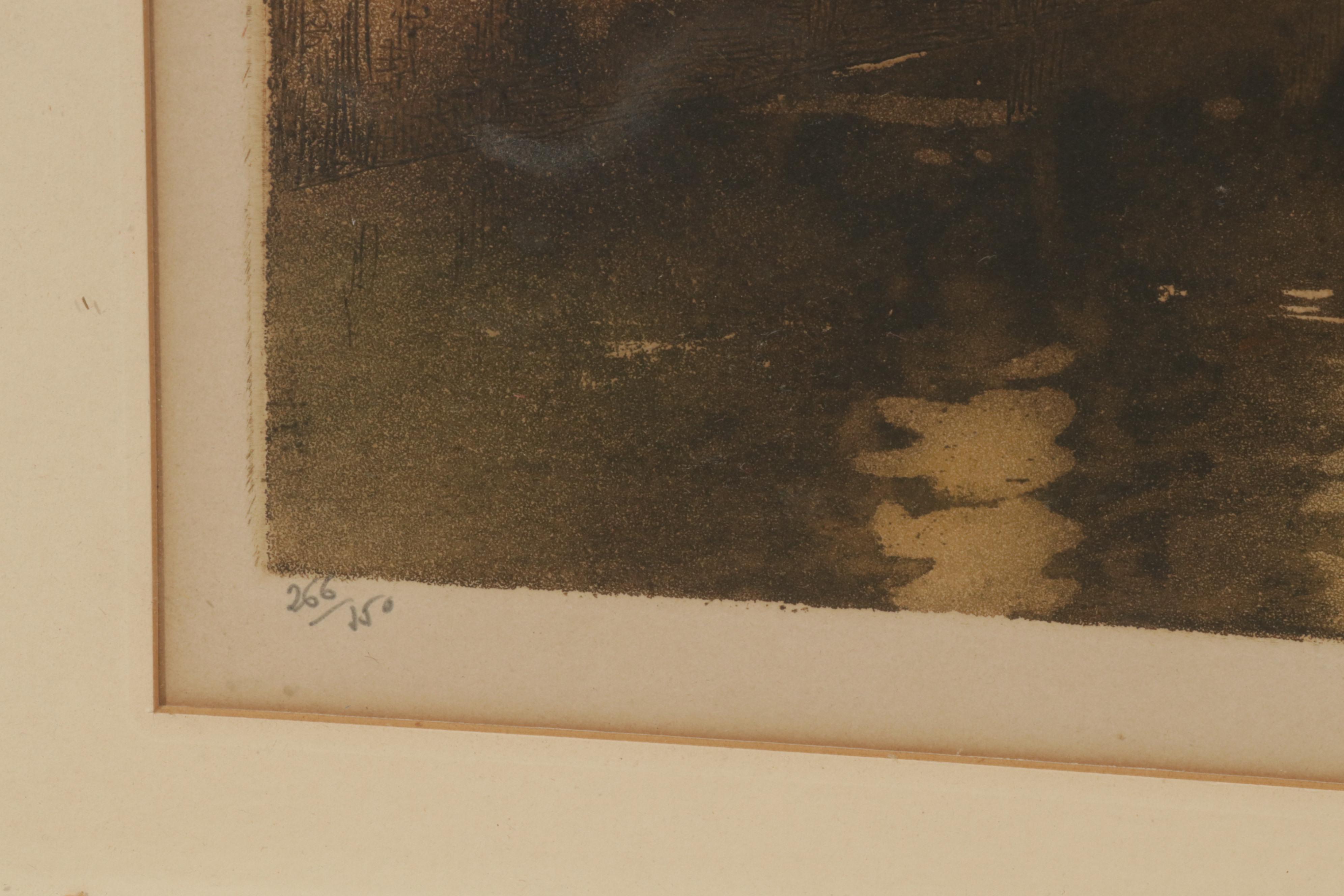 Julien Leif Color Etching of European City Canal Scene, Circa 1930