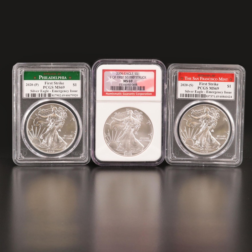 Three Graded MS69 $1 American Silver Eagles