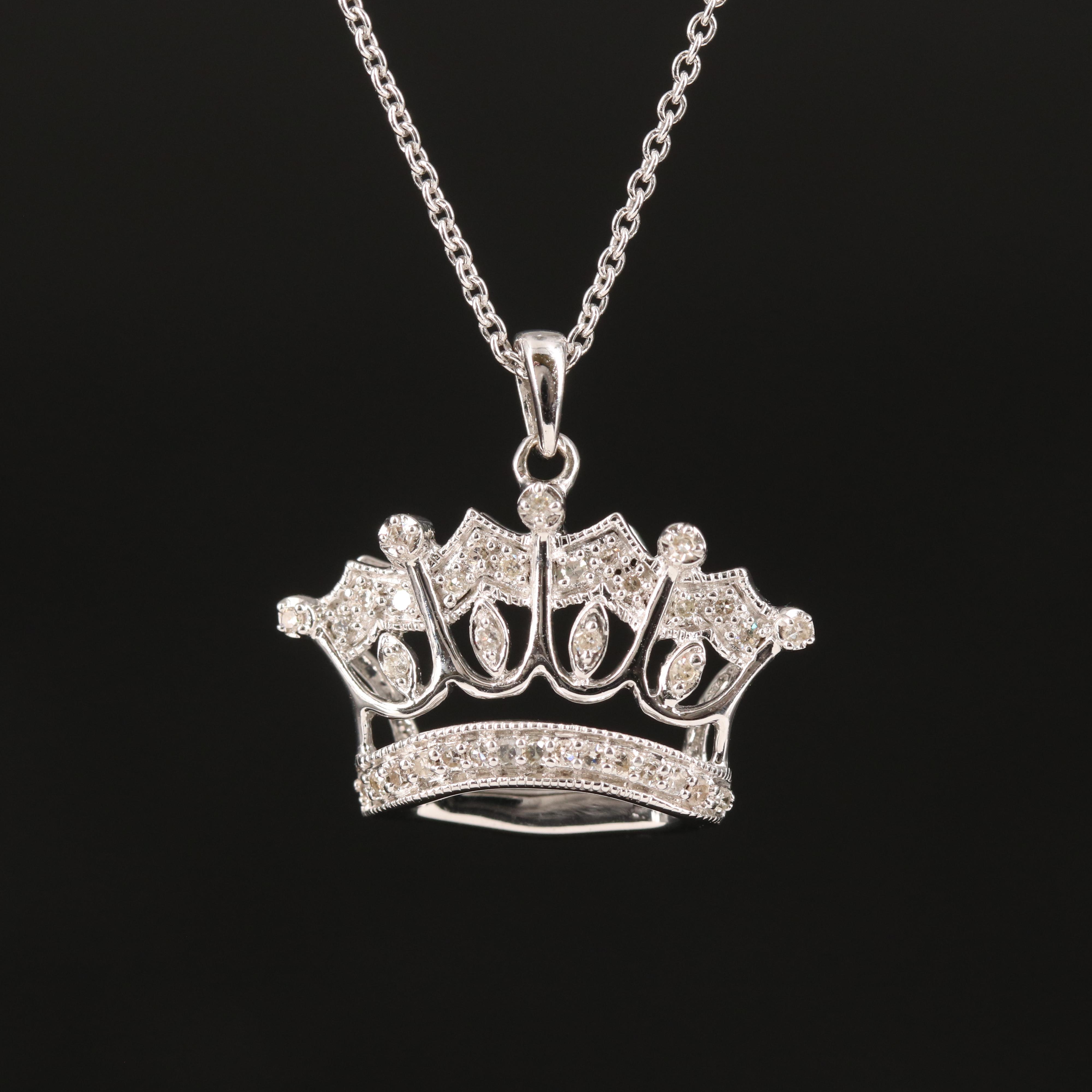 Diamond Crown Pendant Necklace in Sterling
