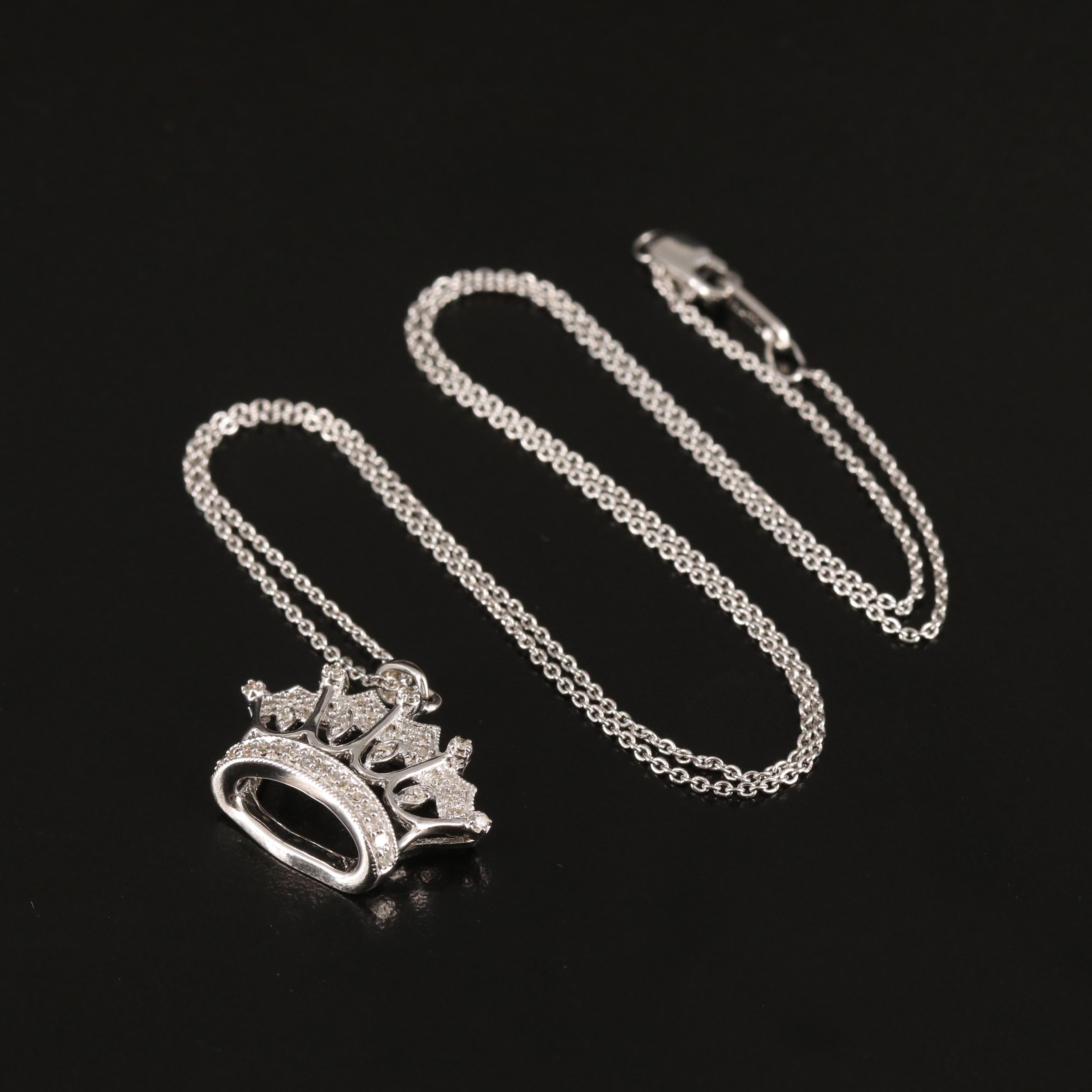 Diamond Crown Pendant Necklace in Sterling