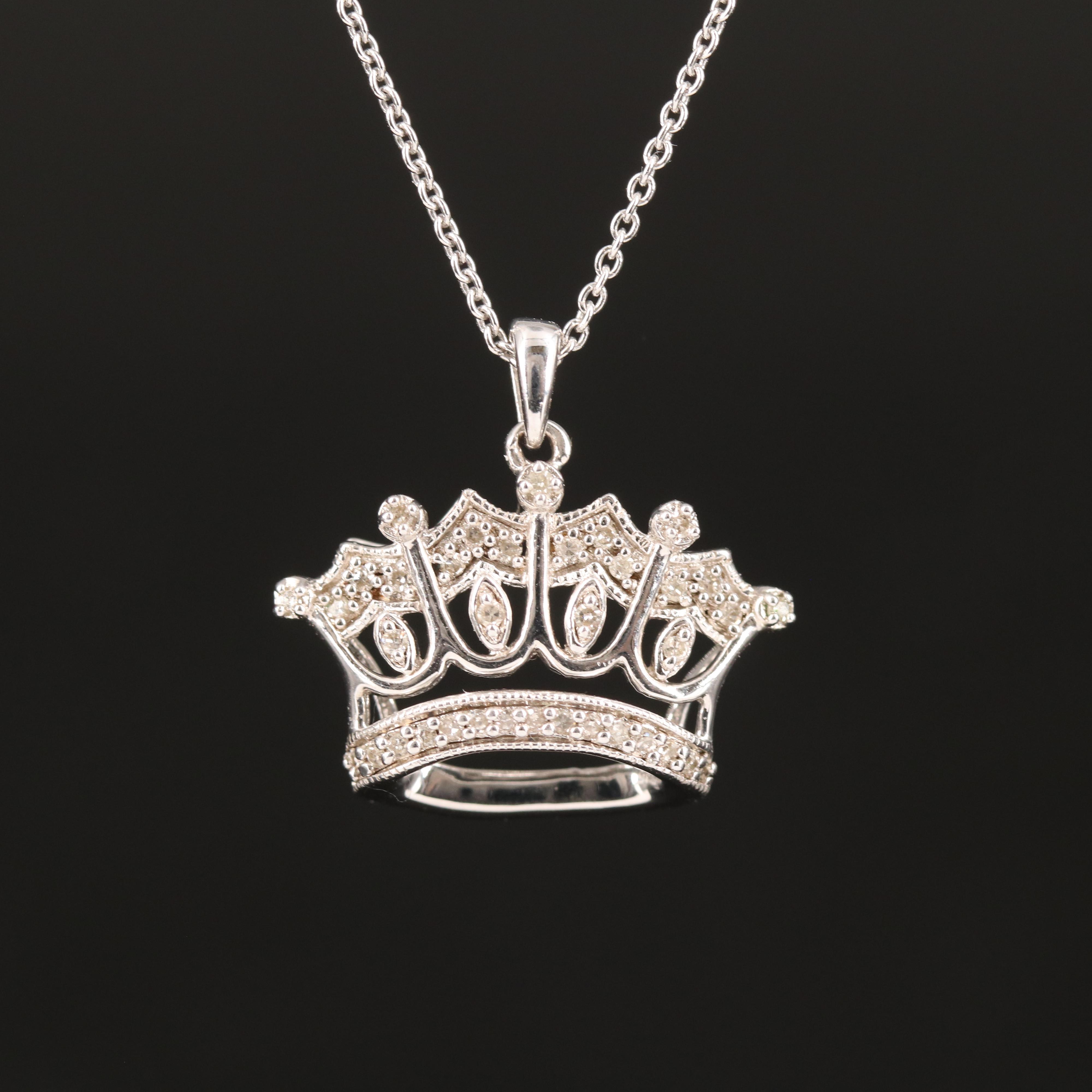 Diamond Crown Pendant Necklace in Sterling