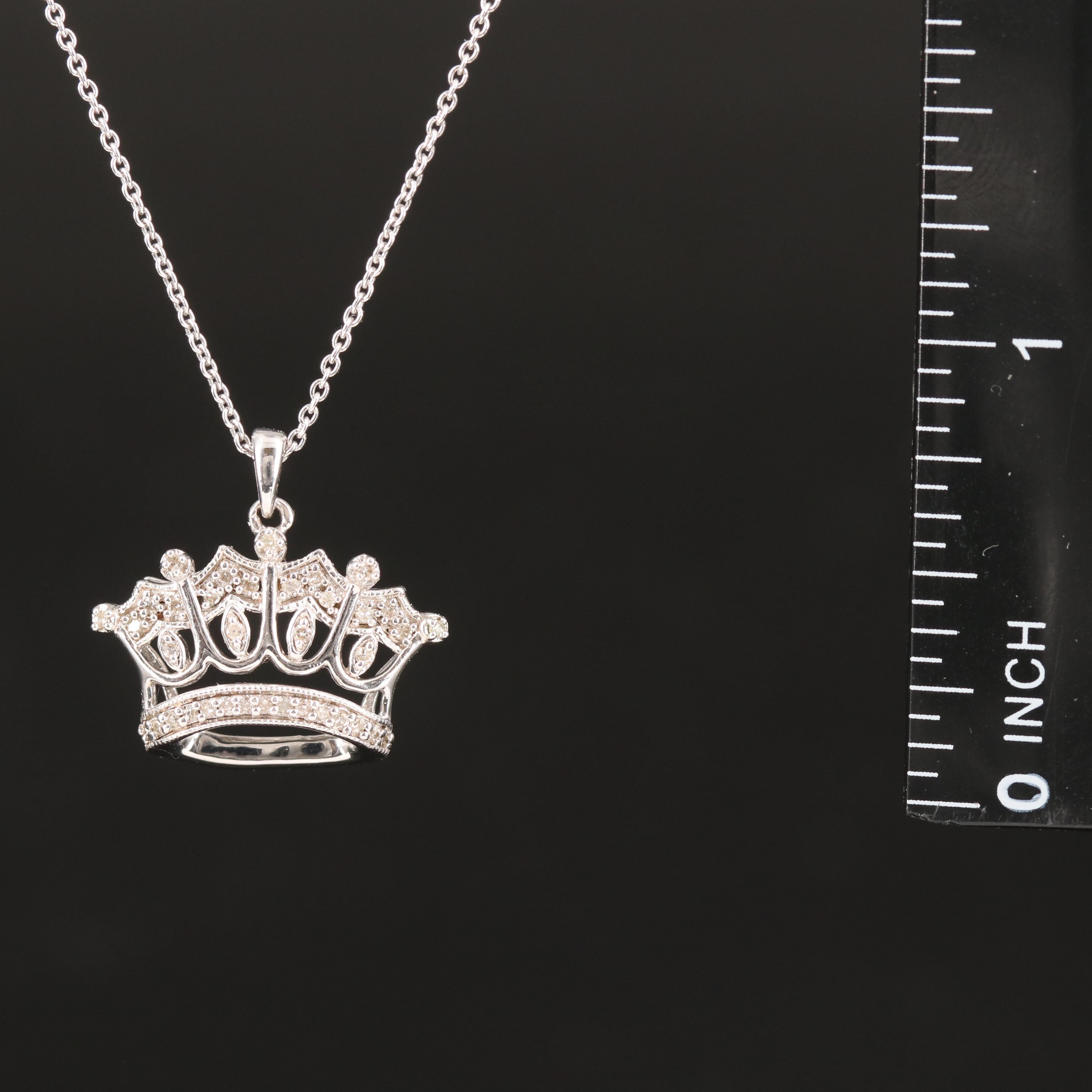 Diamond Crown Pendant Necklace in Sterling