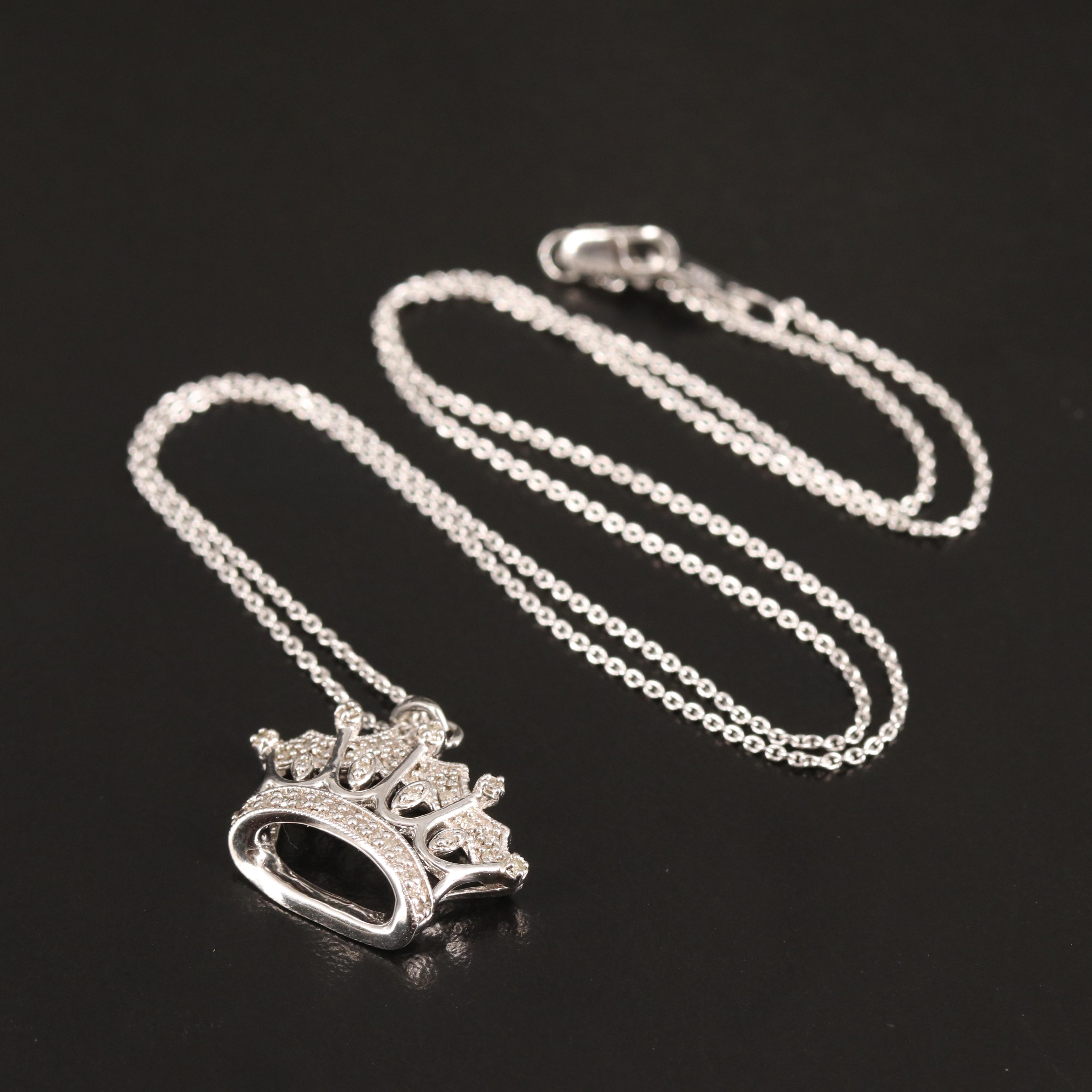 Diamond Crown Pendant Necklace in Sterling