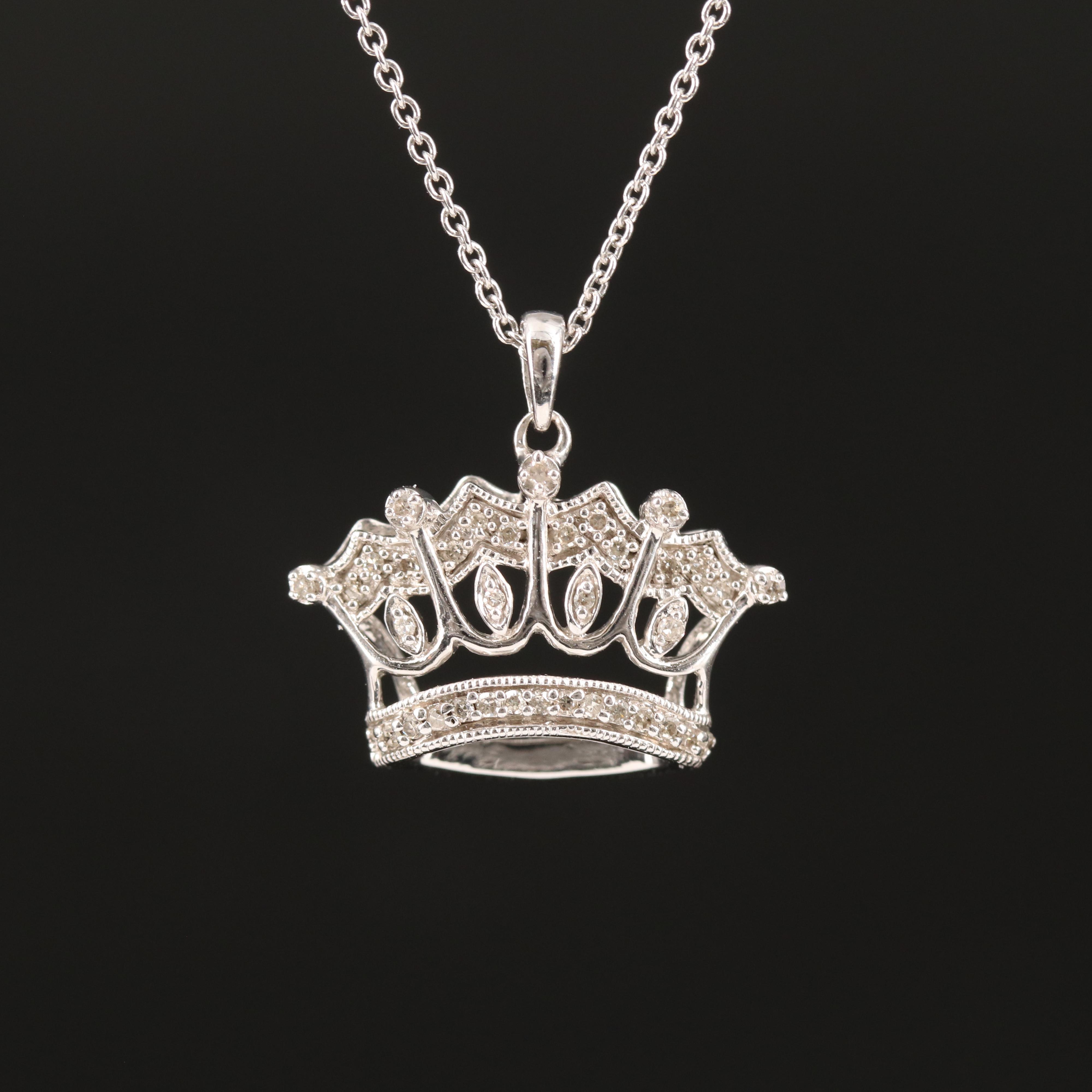 Diamond Crown Pendant Necklace in Sterling