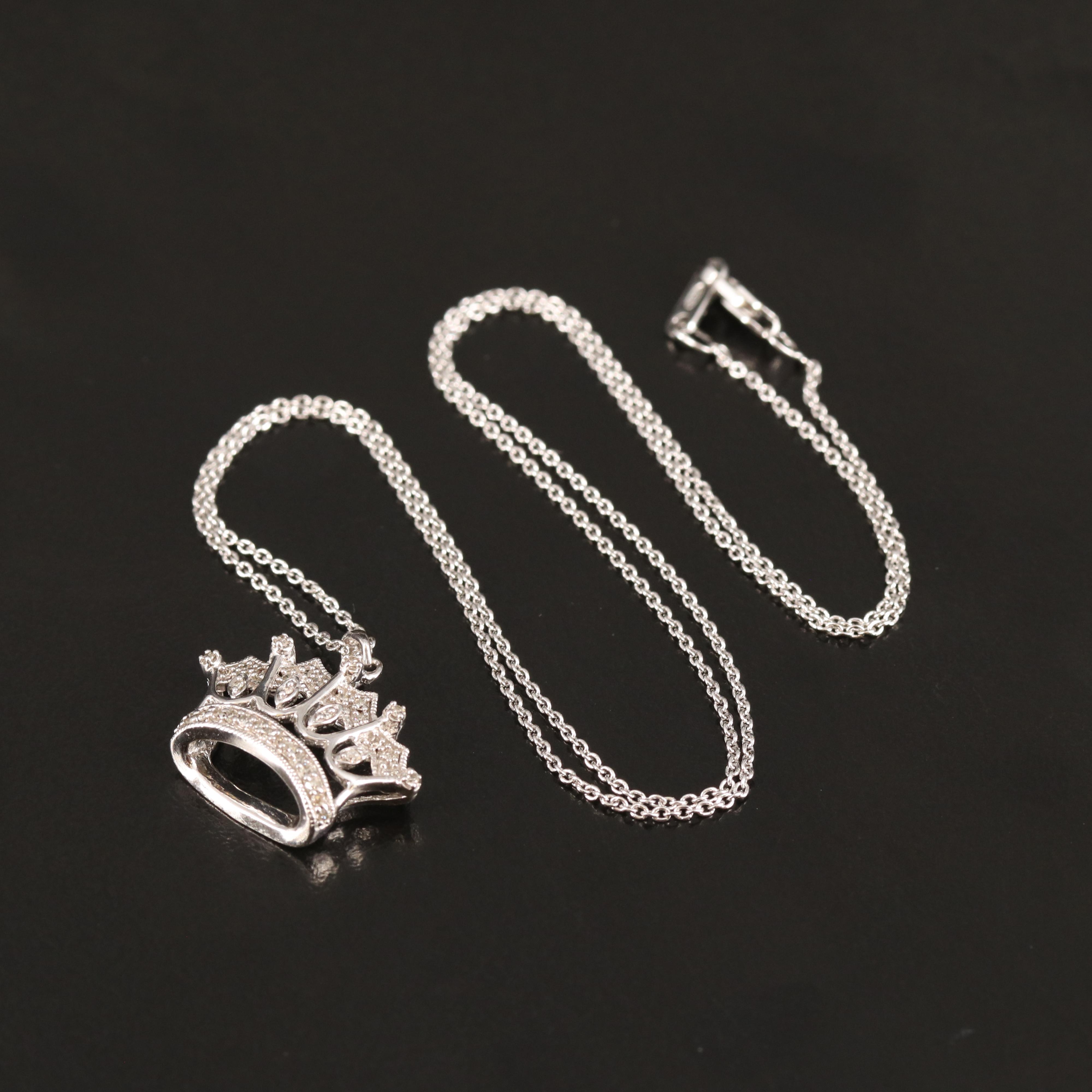 Diamond Crown Pendant Necklace in Sterling