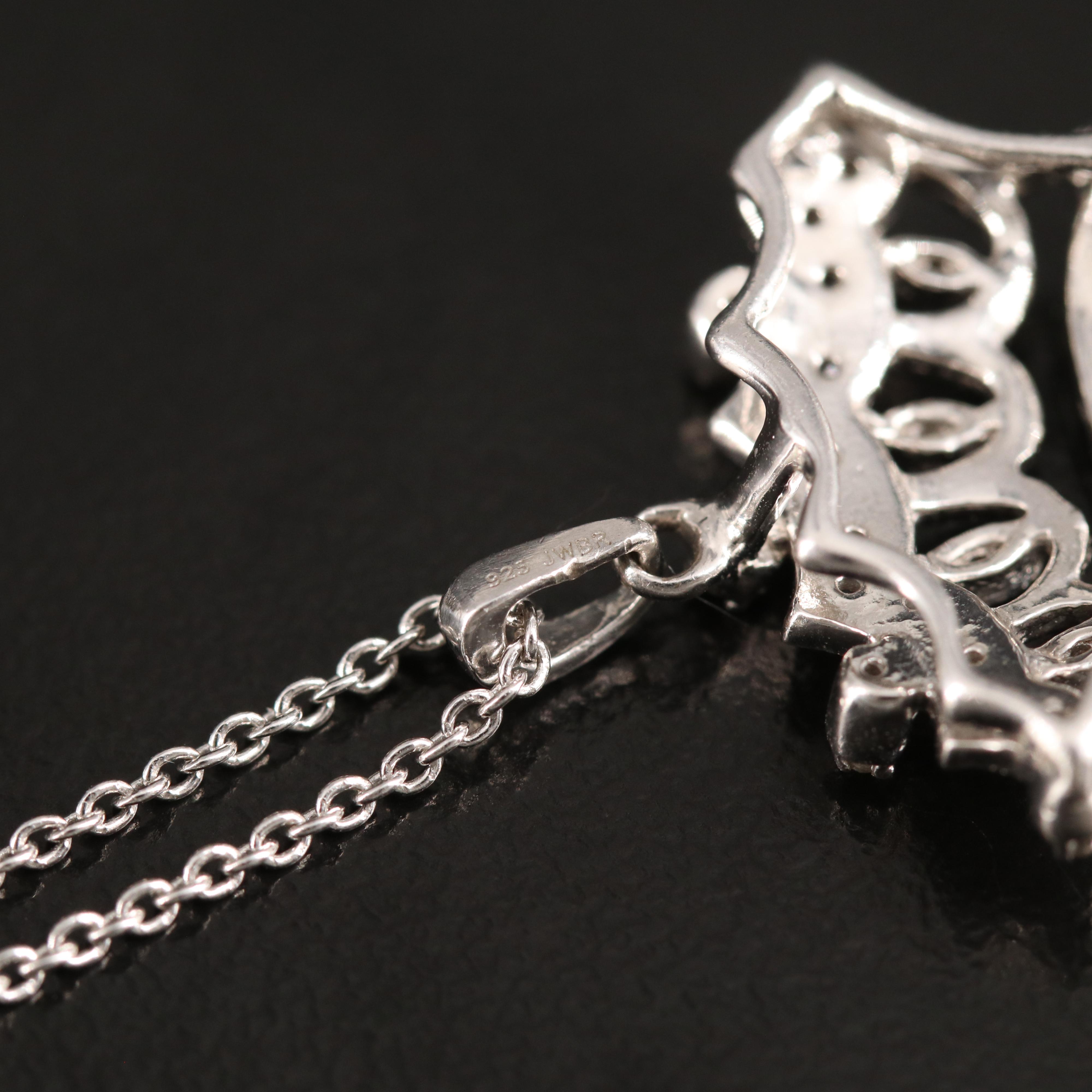 Diamond Crown Pendant Necklace in Sterling