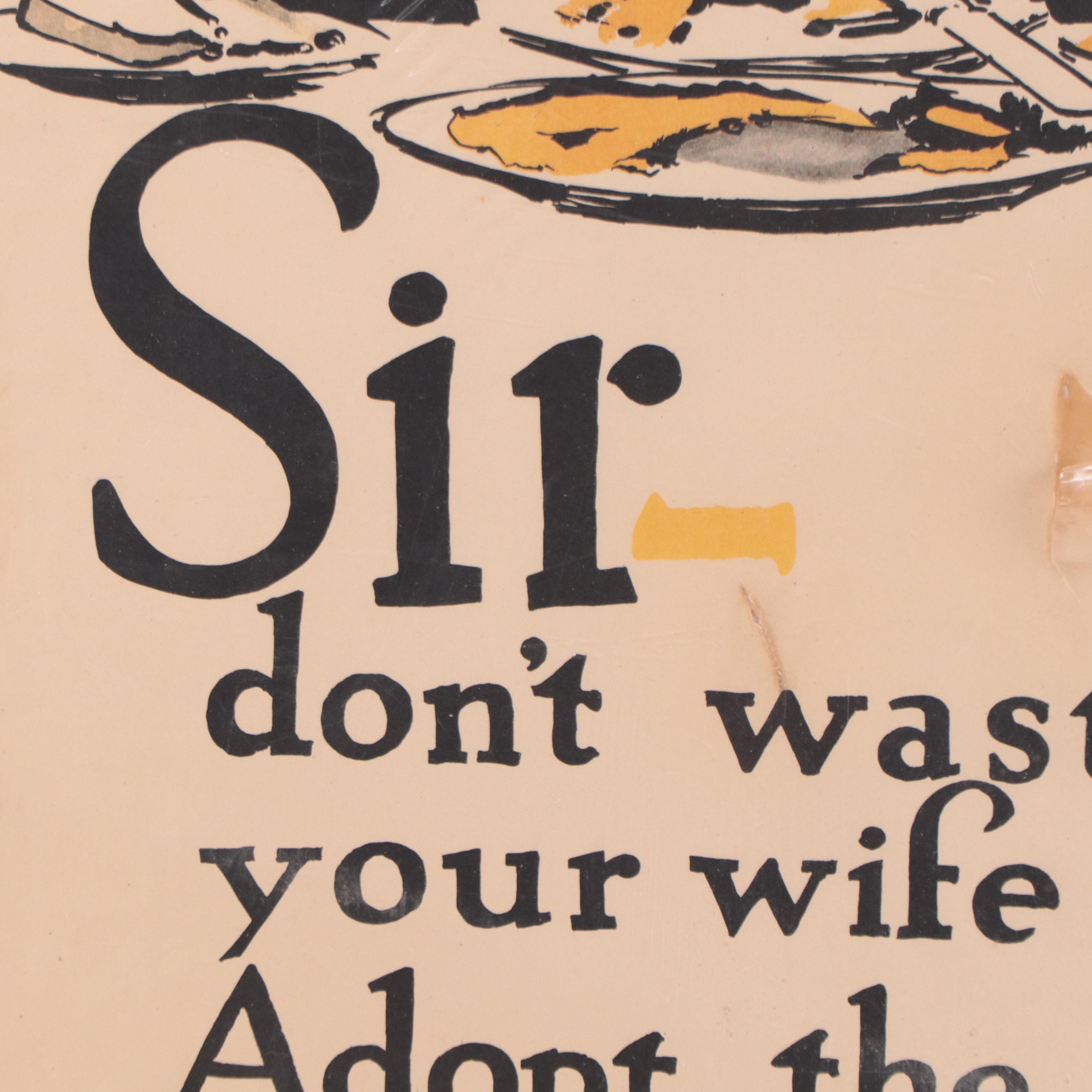 United States Food Administration Promotional WWI Poster, 1917