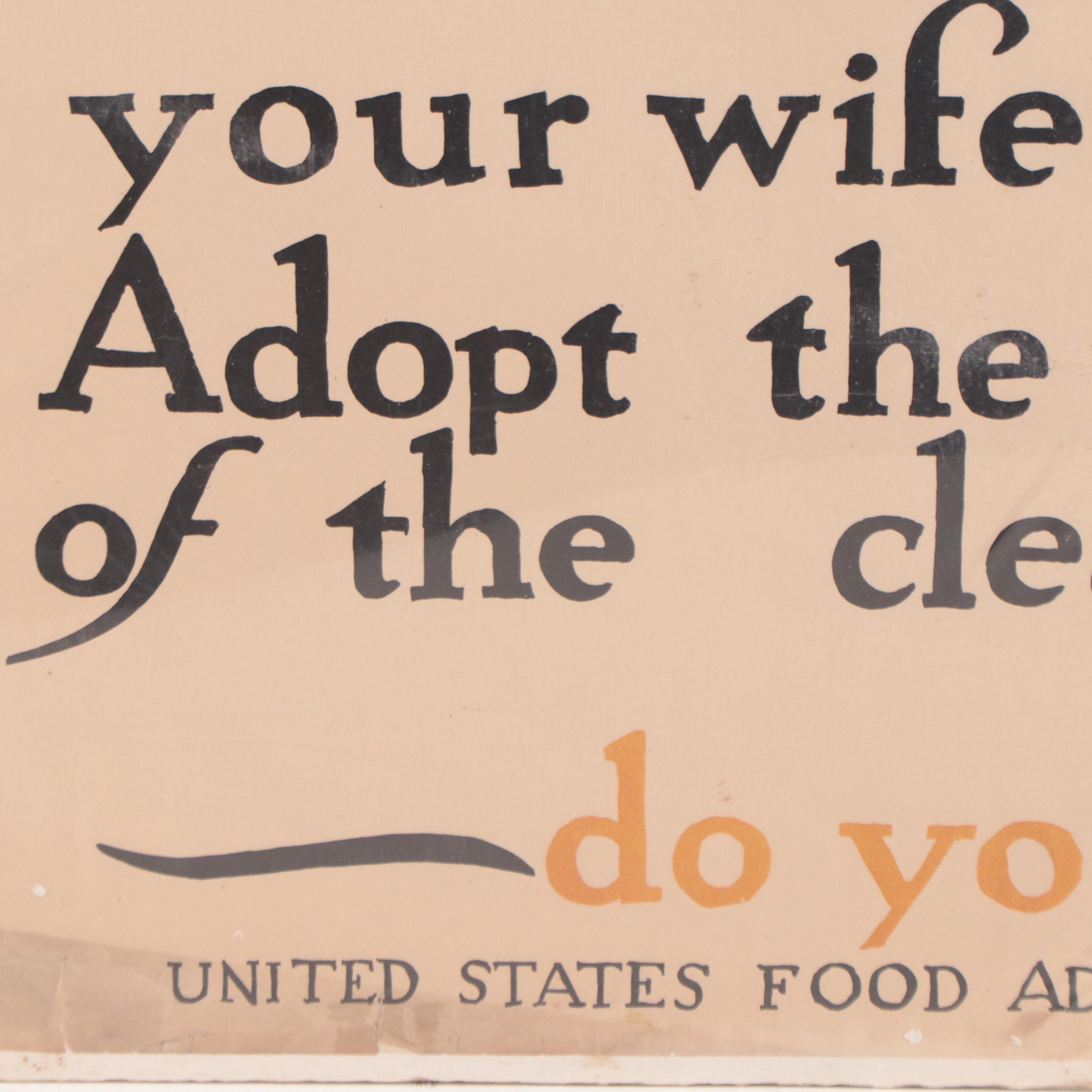 United States Food Administration Promotional WWI Poster, 1917
