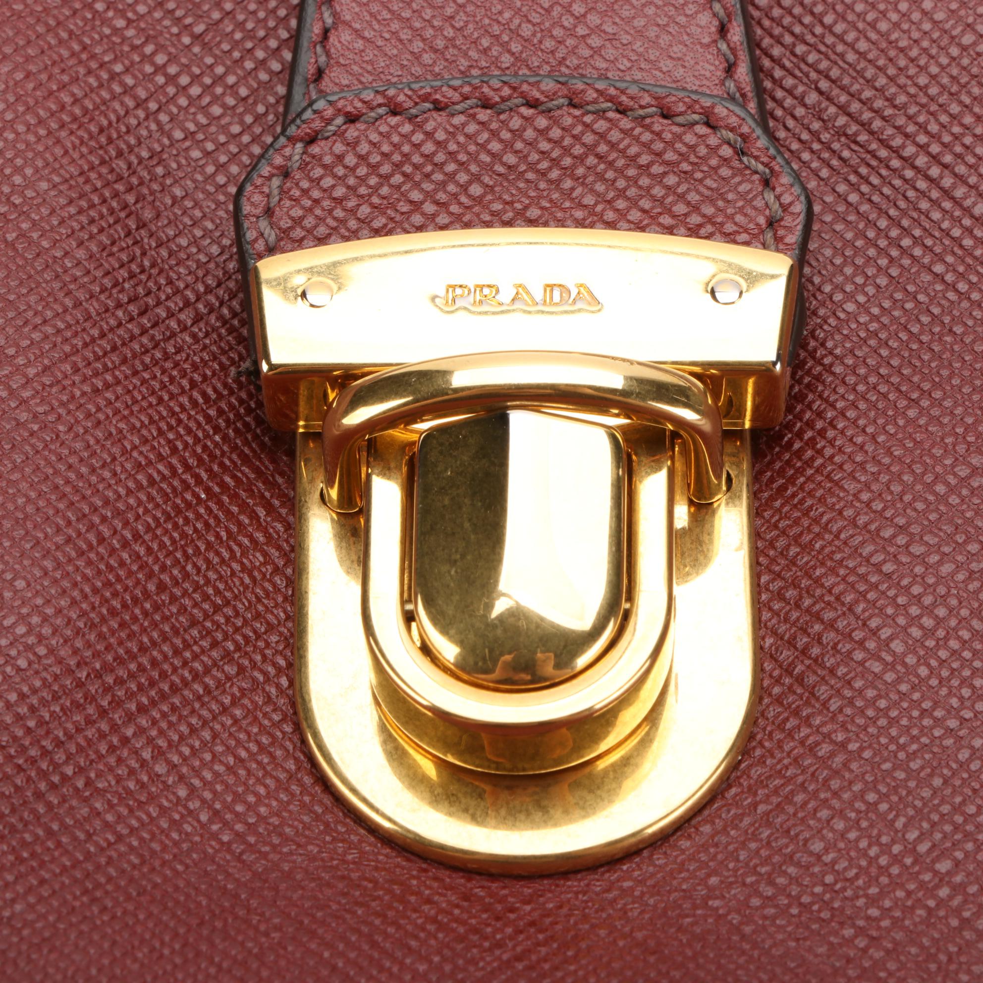 Prada Tall Zip Tote in Bordeaux Saffiano Leather and Nylon Gabardine w/Strap