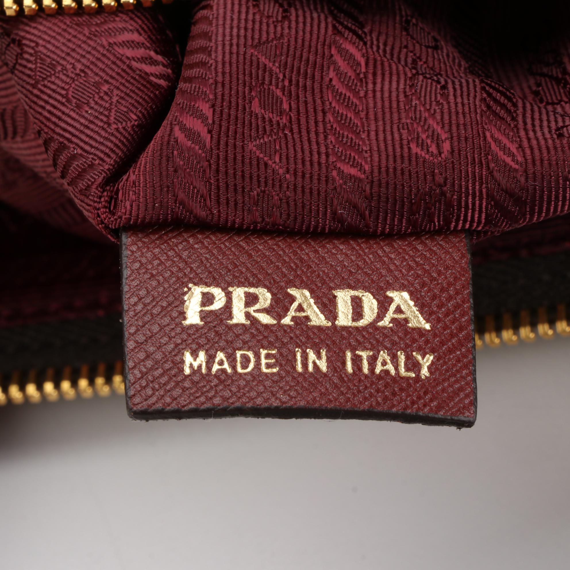 Prada Tall Zip Tote in Bordeaux Saffiano Leather and Nylon Gabardine w/Strap
