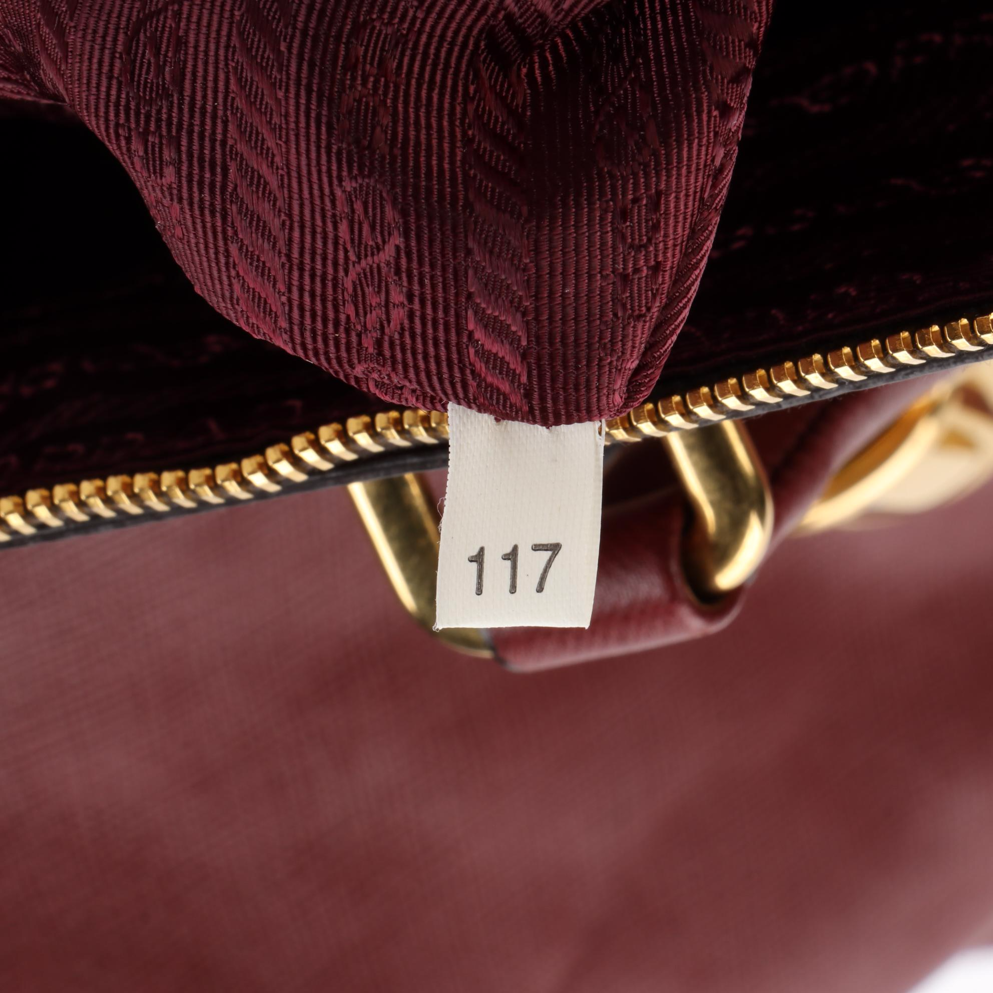 Prada Tall Zip Tote in Bordeaux Saffiano Leather and Nylon Gabardine w/Strap