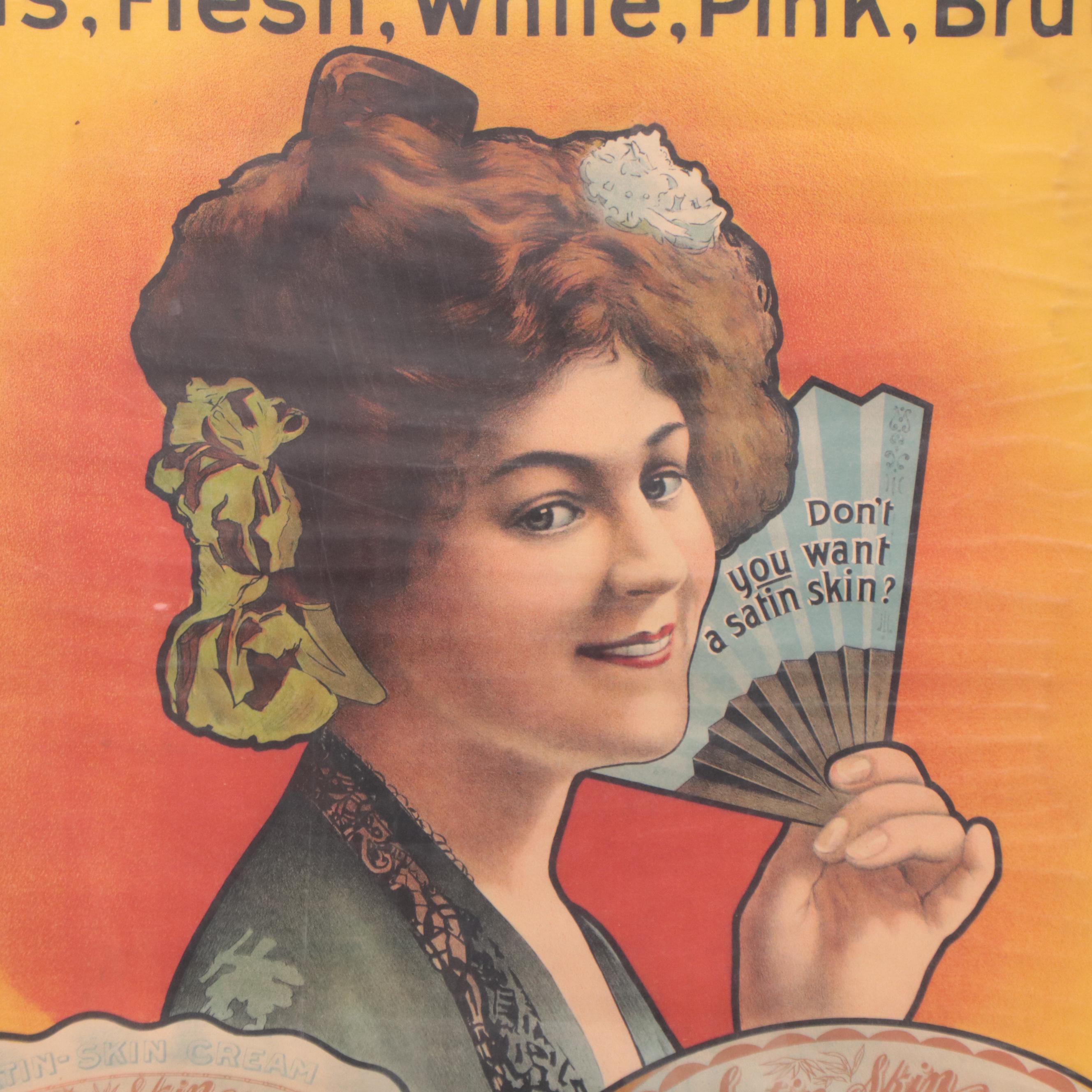 Satin Toilet Specialties Advertisement Poster for Satin Skin Cosmetics, 1903