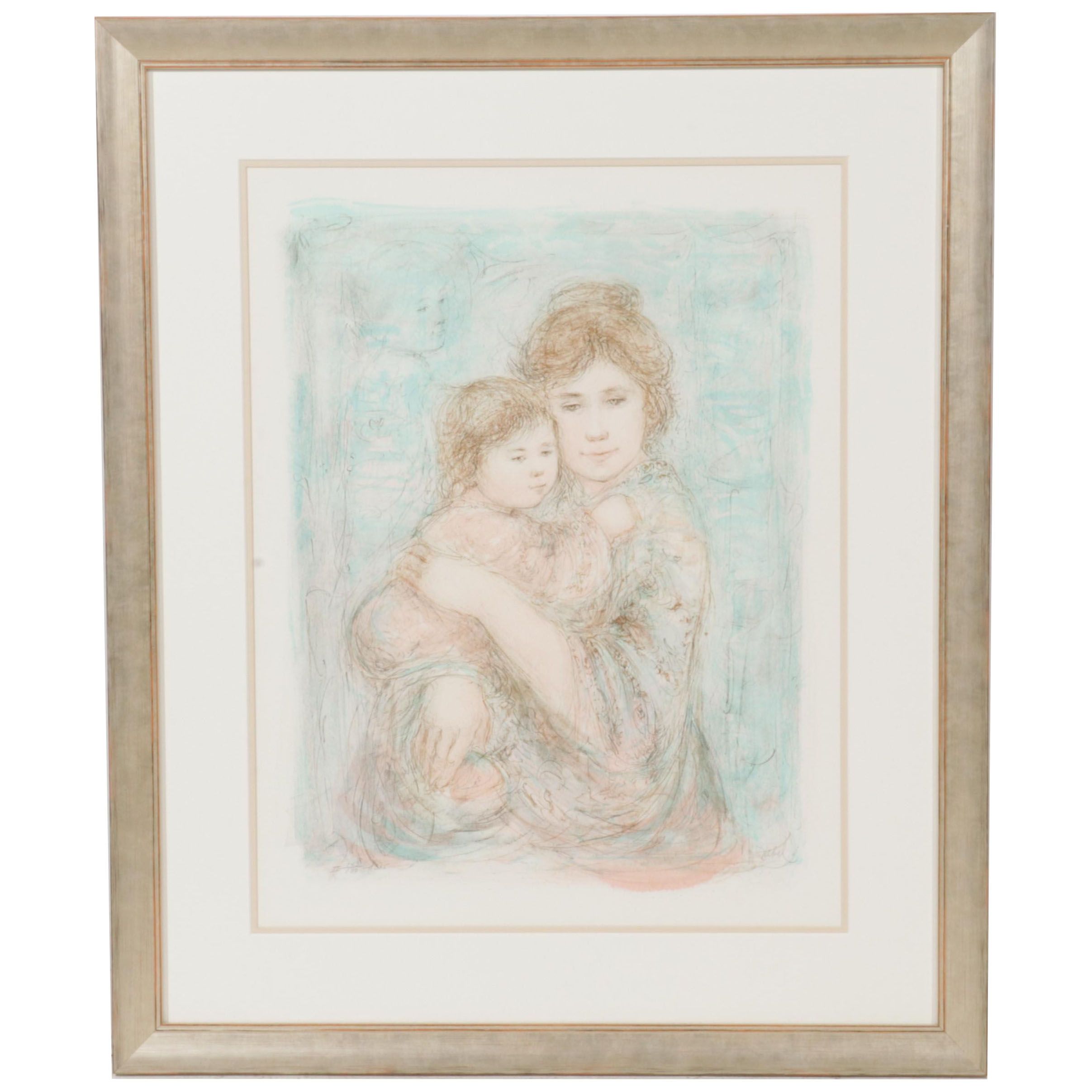 Edna Hibel Color Lithograph of Mother Holding Child, Circa 2000