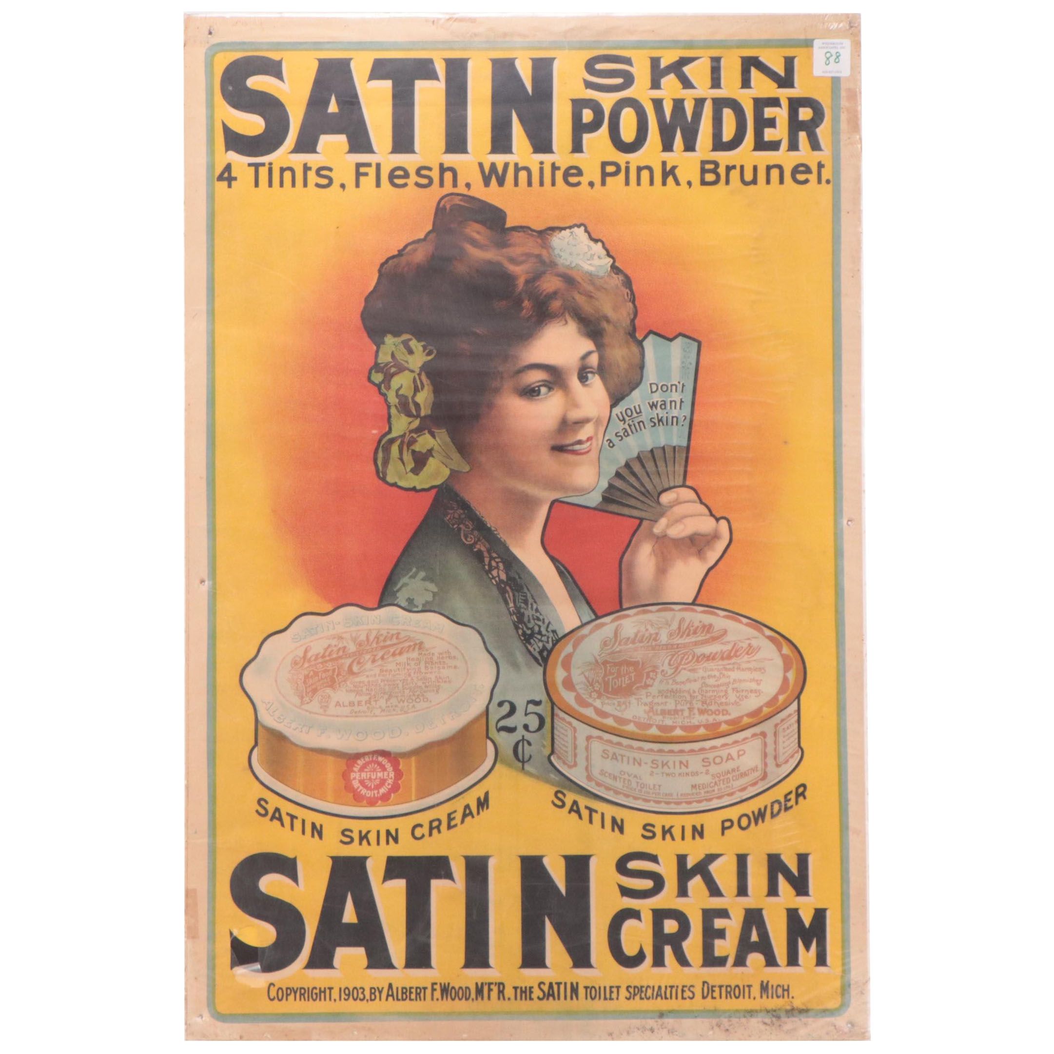 Satin Toilet Specialties Advertisement Poster for Satin Skin Cosmetics, 1903
