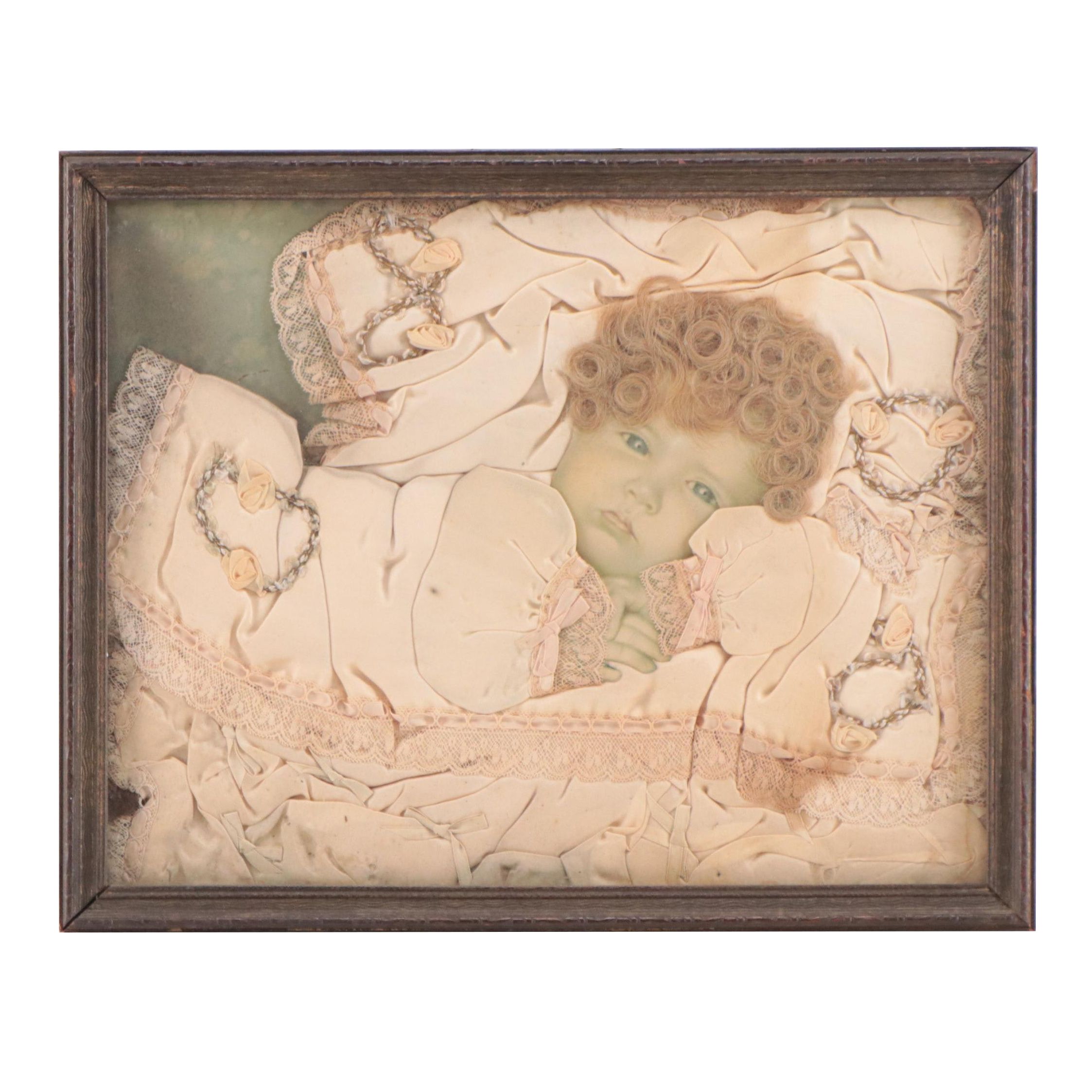 Victorian Memento Mori for Baby With Gown and Locks of Hair
