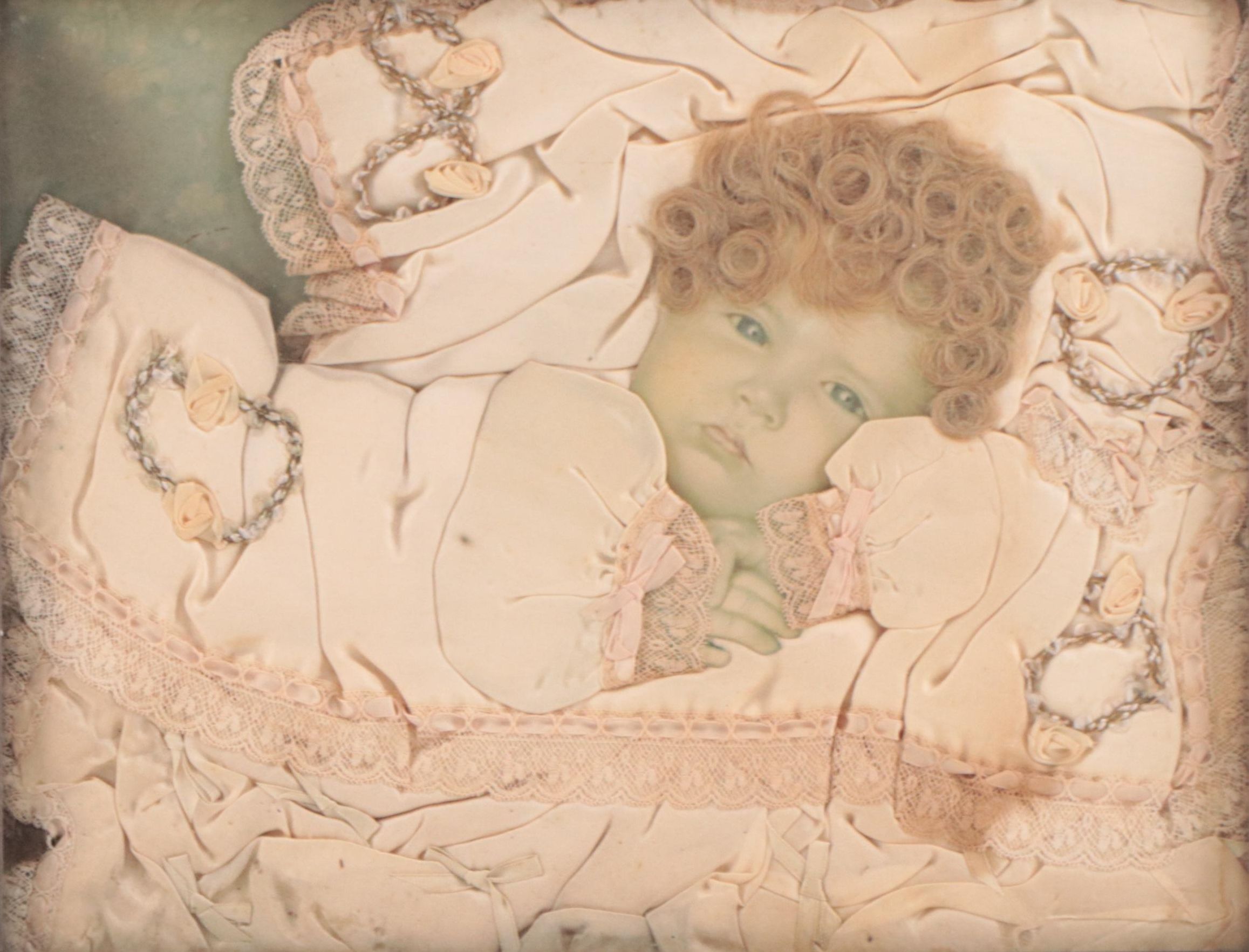 Victorian Memento Mori for Baby With Gown and Locks of Hair