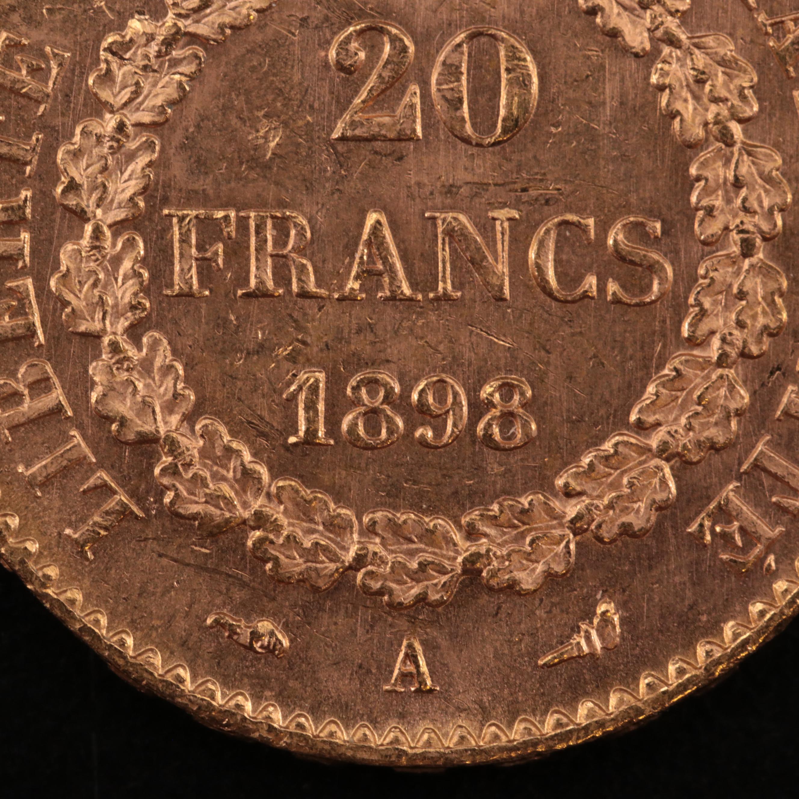 1898-A France Twenty Francs Gold Coin