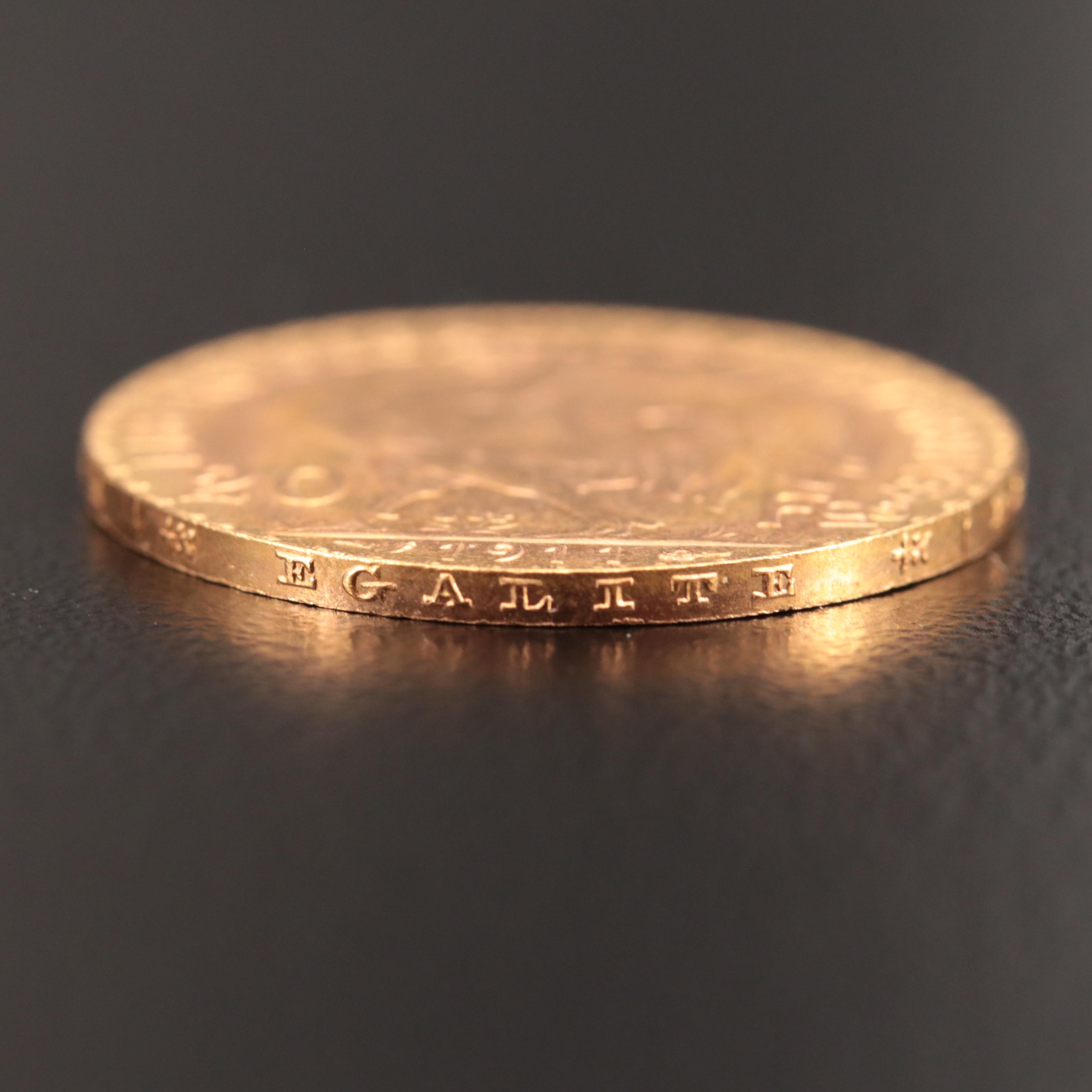 1911 France Twenty Francs Gold Coin