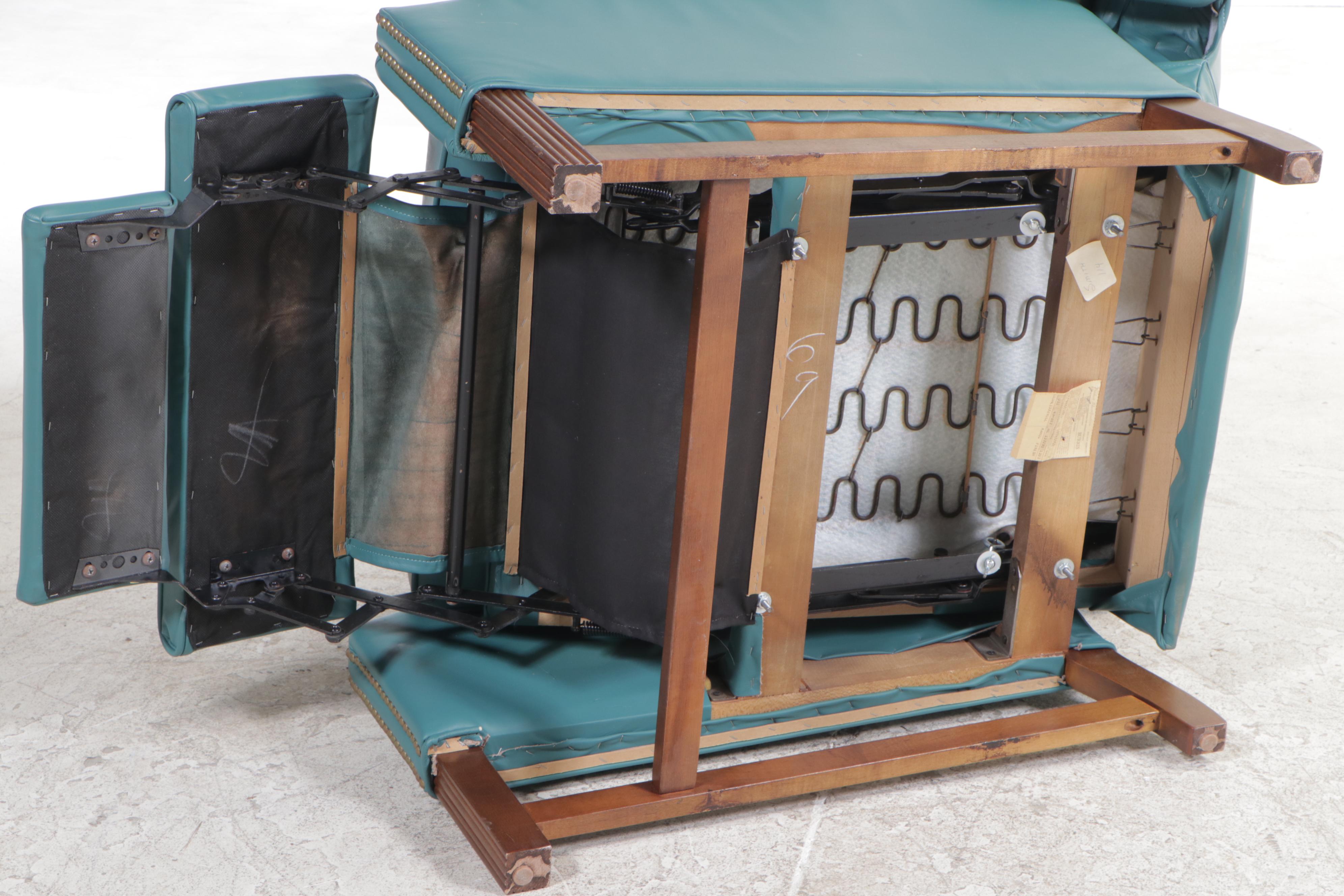 Burris Chippendale Style Green Leather Wingback Recliner with Nailheads