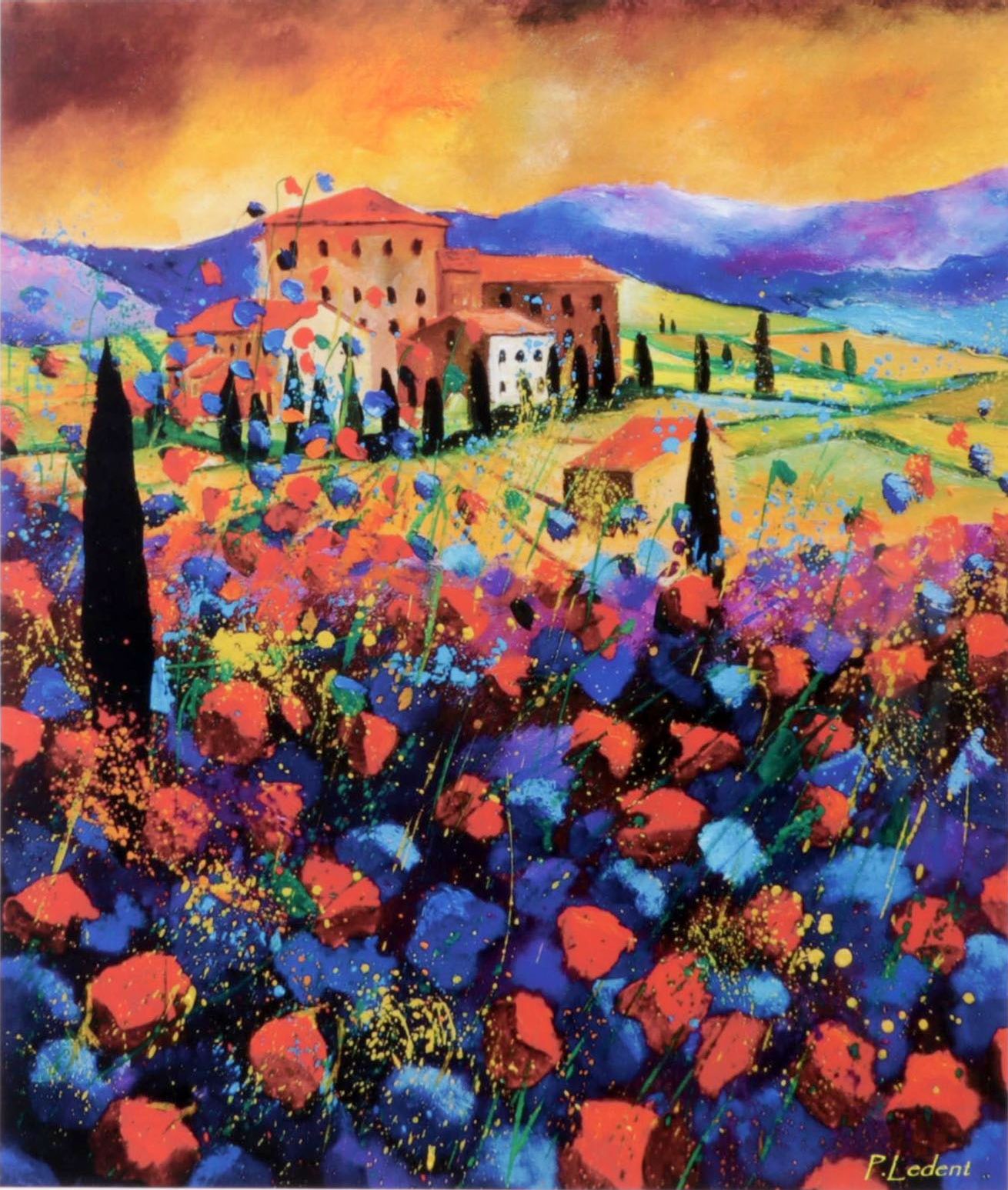 Giclée After Pol Ledent "Tuscany Poppies," 21st Century