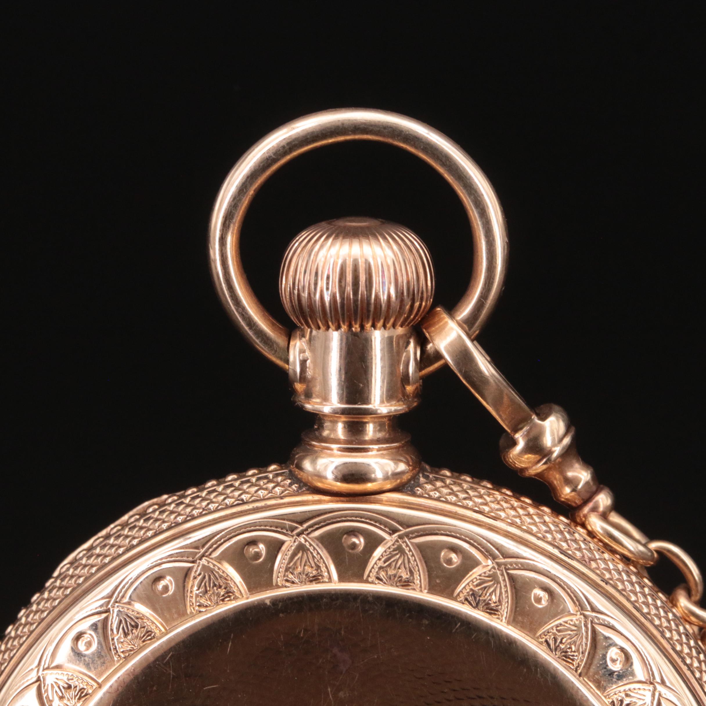 14K American Watch Co. Pocket Watch, 10K Fob Chain and Charm in a Display Dome