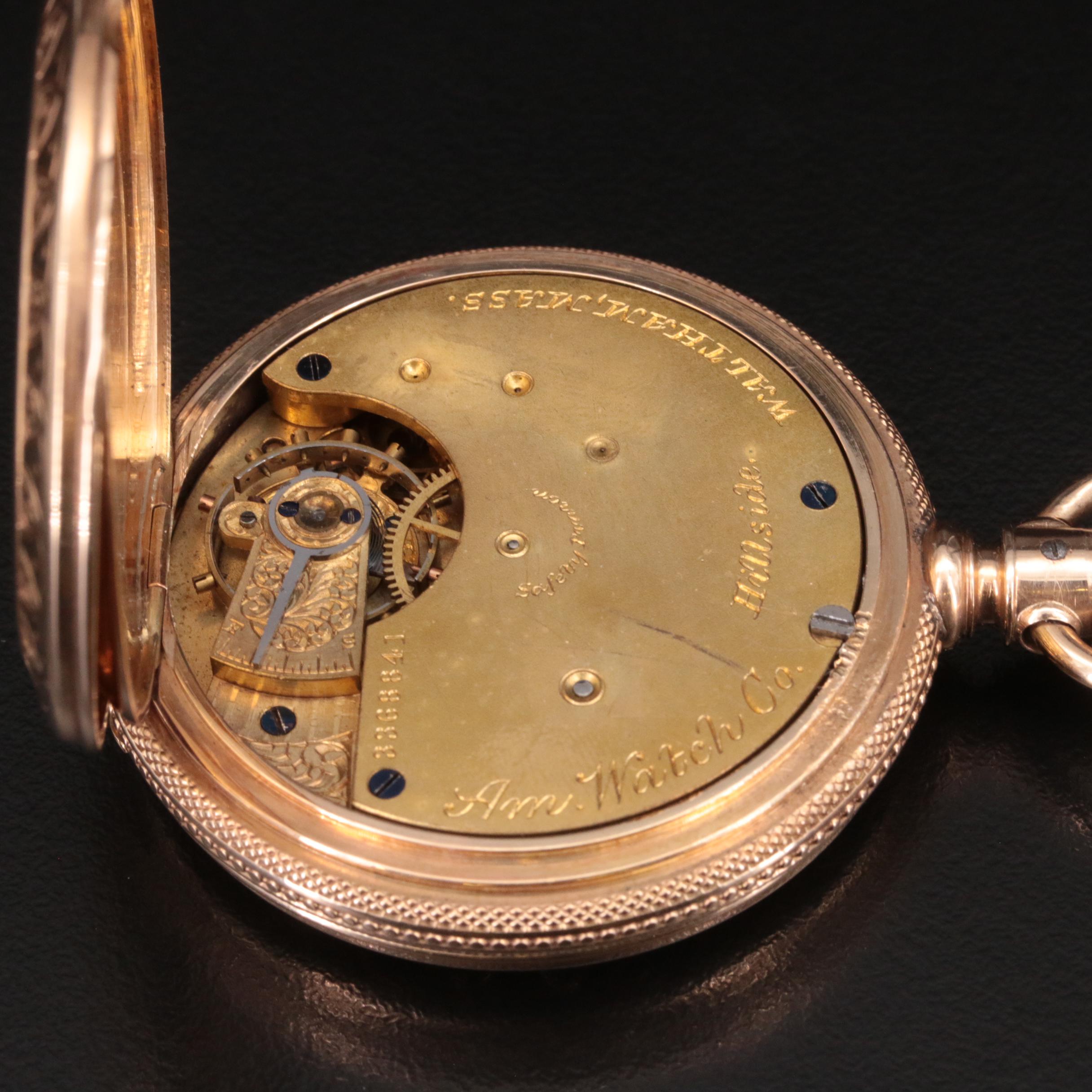 14K American Watch Co. Pocket Watch, 10K Fob Chain and Charm in a Display Dome
